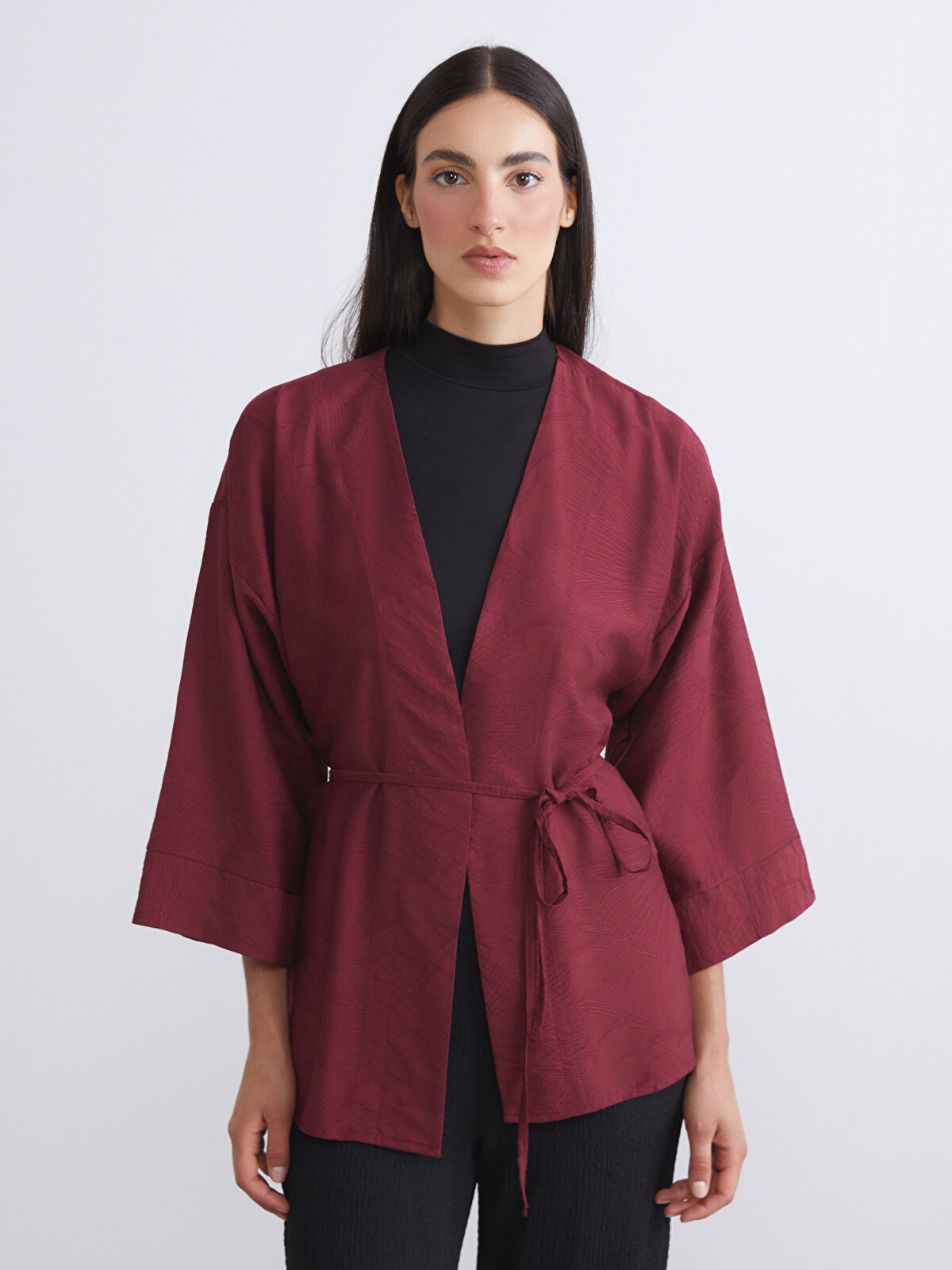 LCWAIKIKI Classic Shawl Collar Textured Women's Kimono - W5JO45Z8