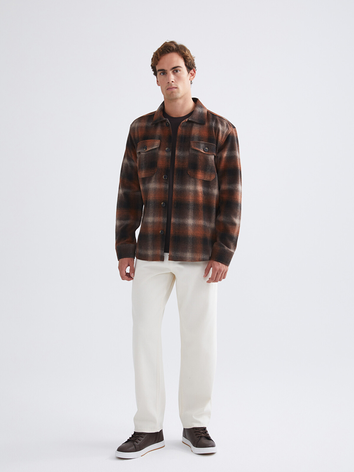 ロージーモンスターcheck wool shirt jacket(ブラウン)新品 Wool Check