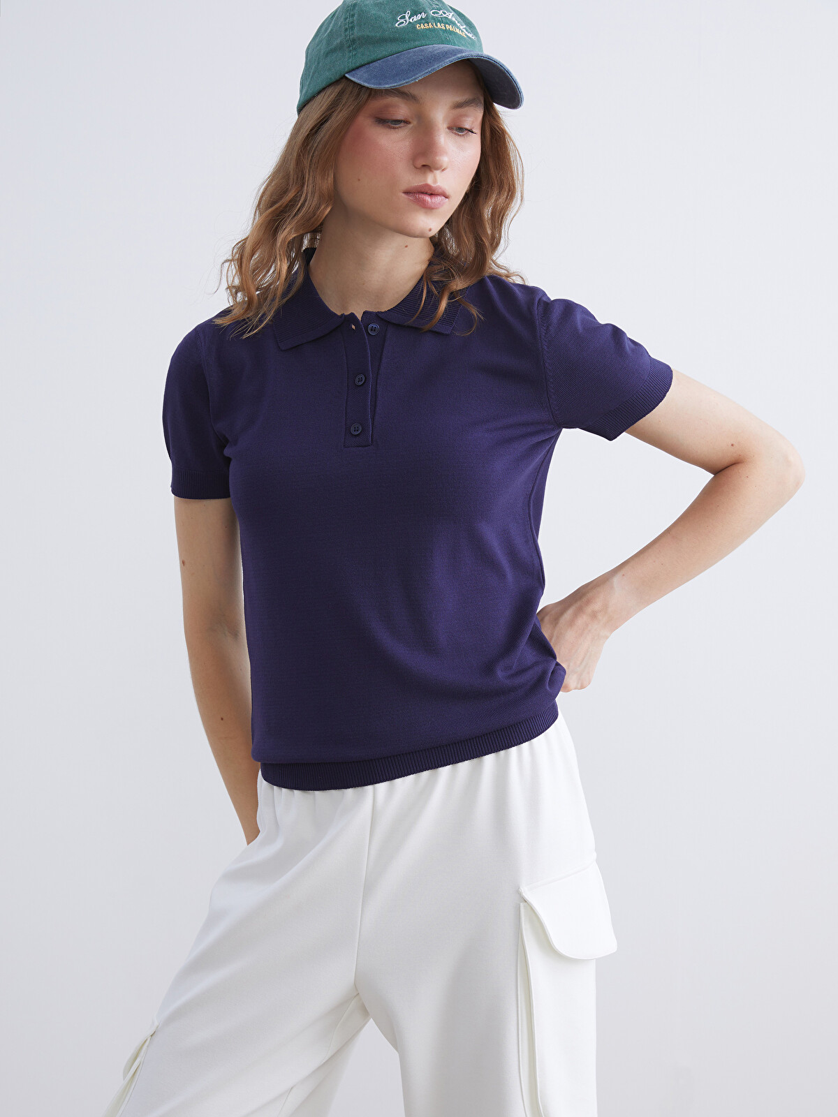 XSIDE Polo Yaka Kadın Triko Kazak - W5JU76Z8-ZEL | LC Waikiki