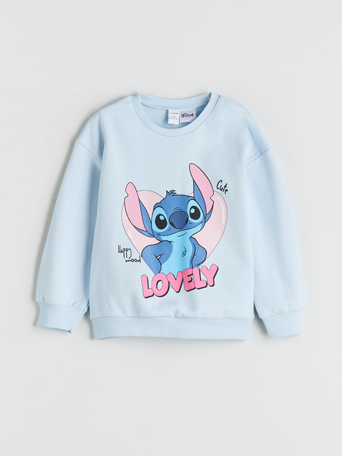 LCW Kids Mavi Bisiklet Yaka Lilo ve Stitch Baskılı Kız Çocuk