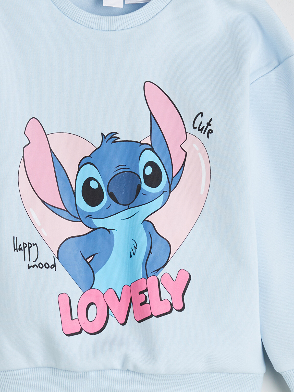 JJページ LCW Kids Mavi Bisiklet Yaka Lilo ve Stitch Baskılı Kız Çocuk