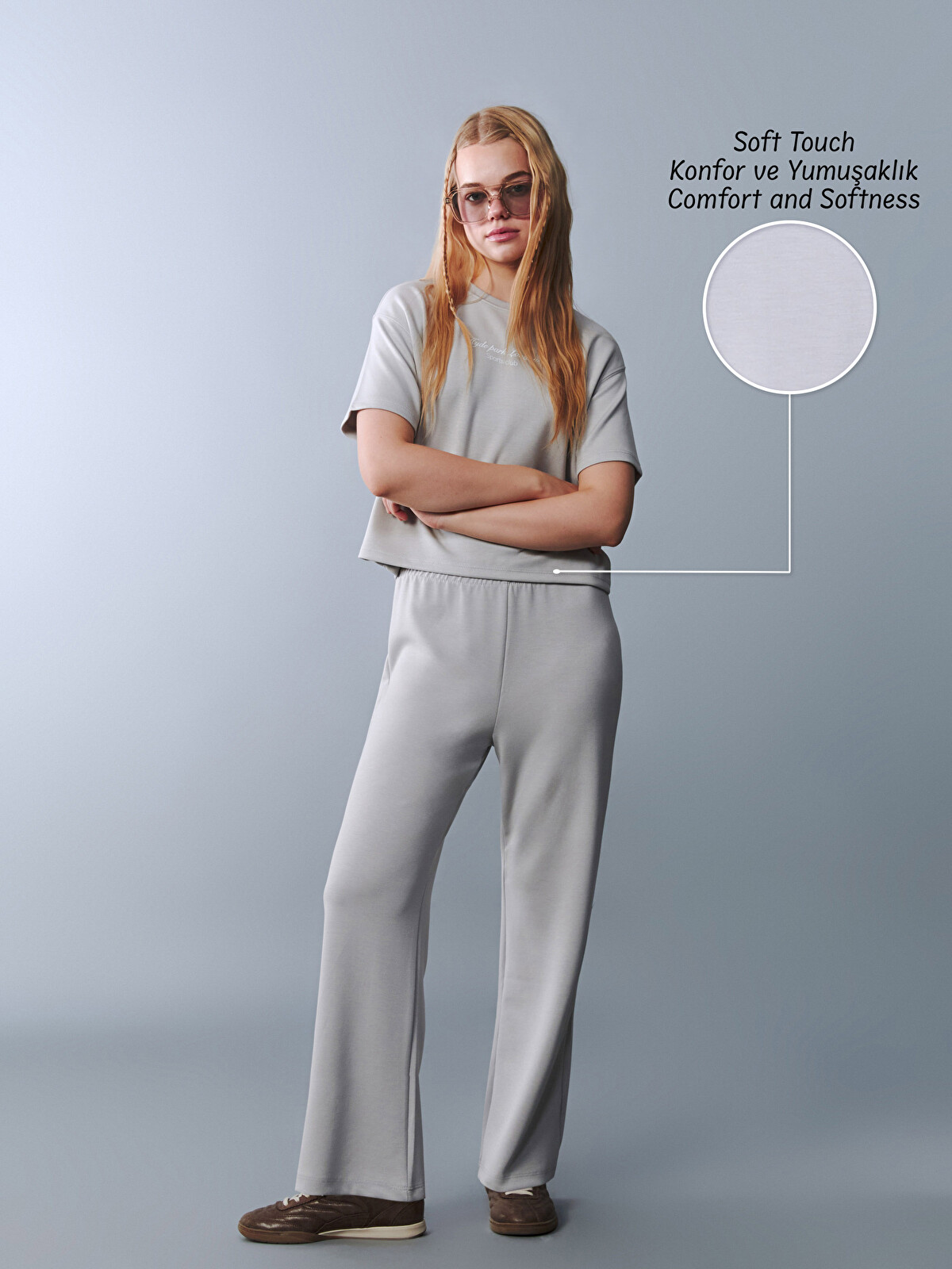 LCW Teen Crew Neck Teenage Girls' Soft Touch T-shirt And Pants