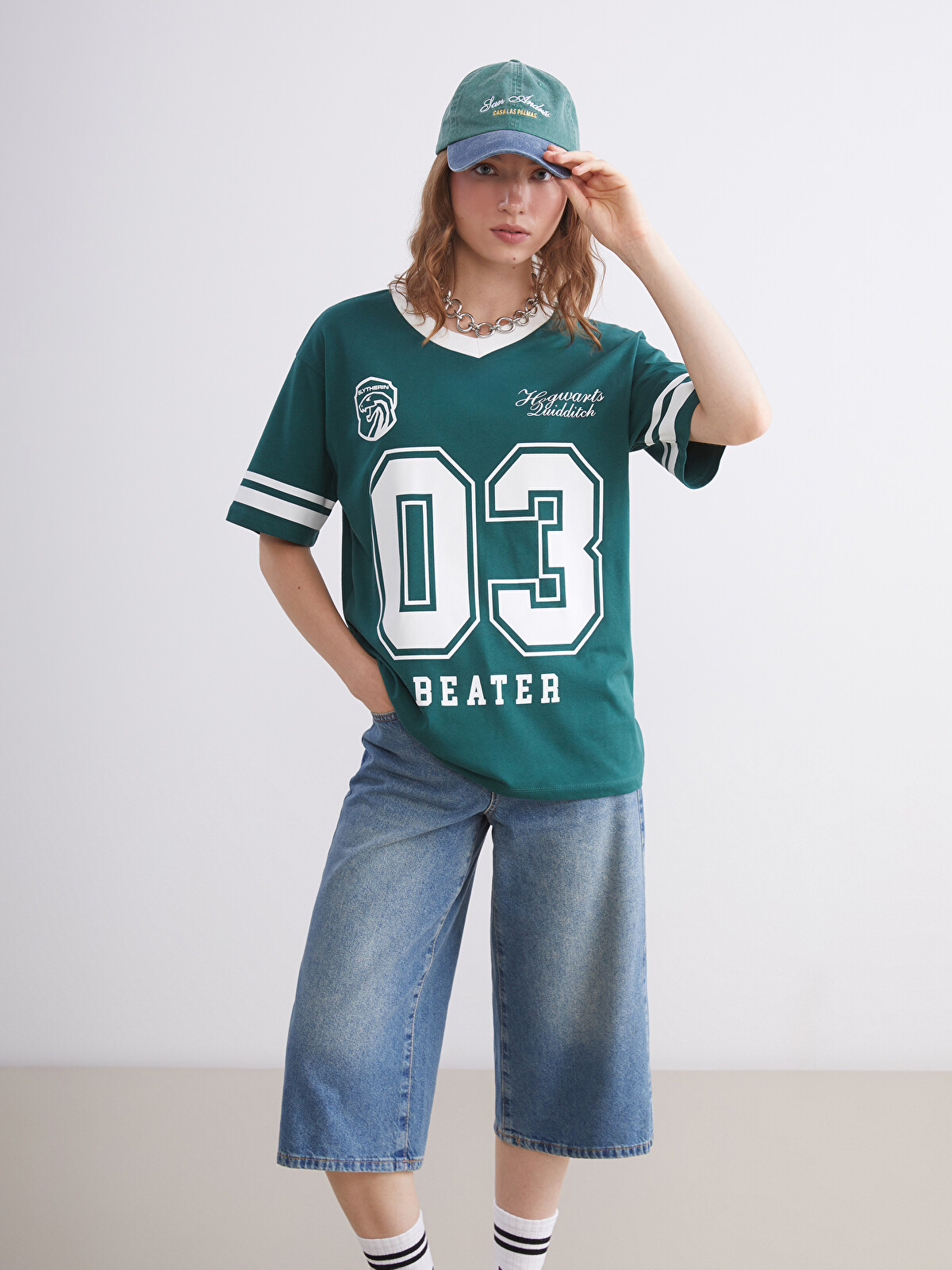 XSIDE Harry Potter Baskılı Oversize Kadın Tişört - W5K304Z8-ZMA
