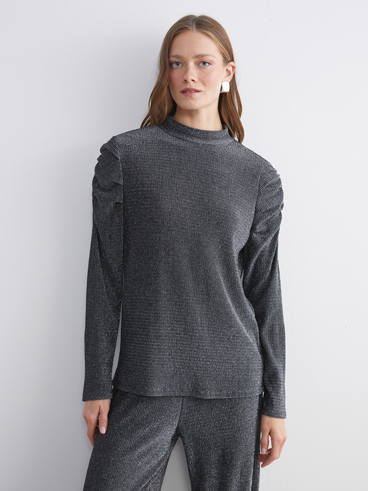 LCW Comfort Grandad Collar Ruched Women's Sweatshirt - W5K456Z8