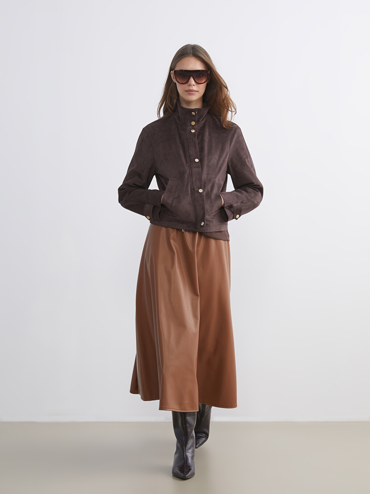 LCW Modest Mock Neck Faux Suede Women's Jacket - W5K529Z8-HDR | LC