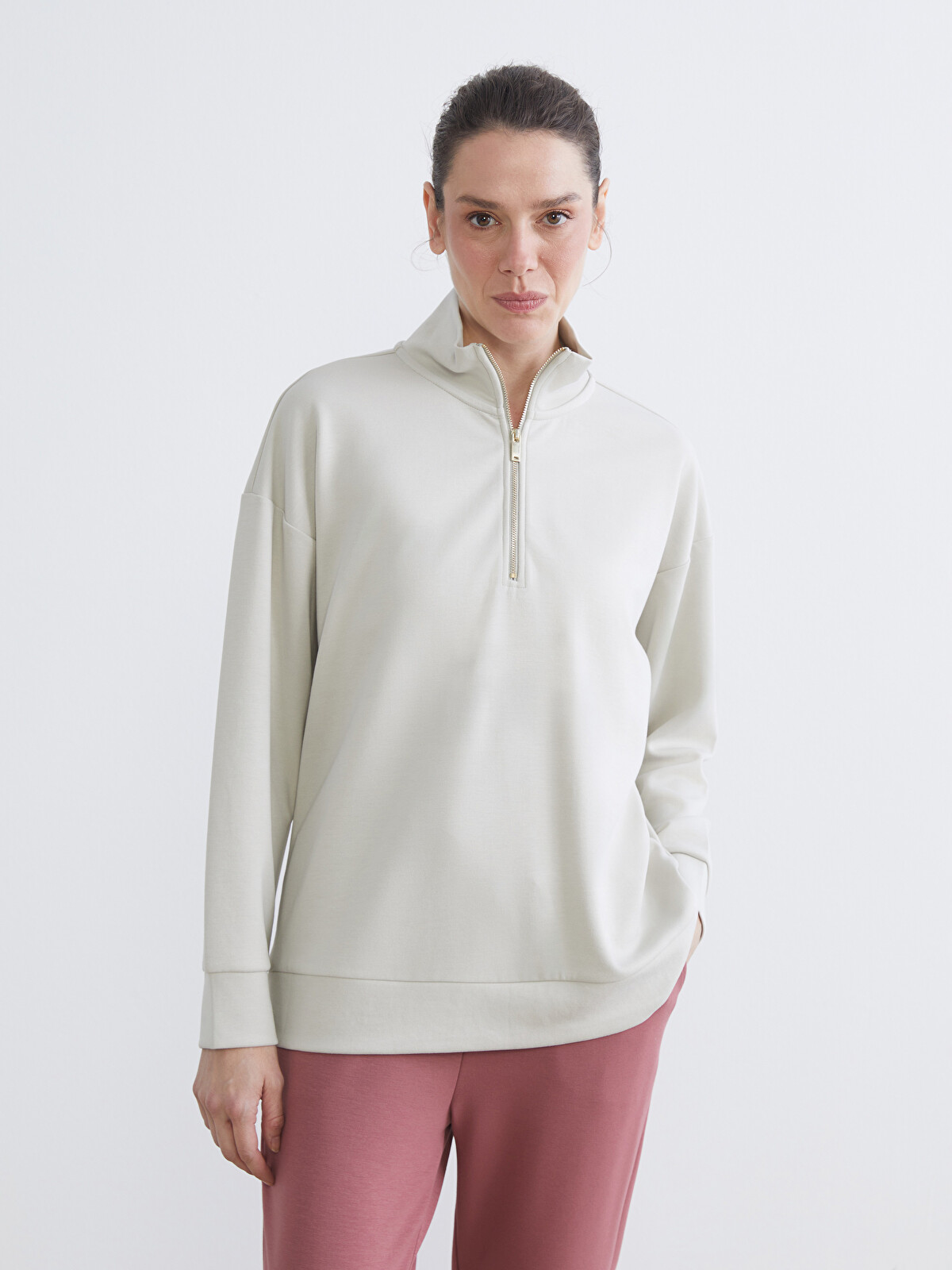 LCW EVERYDAY Gri Dik Yaka Kadın Sweatshirt - W5K792Z8-G7L | LCW