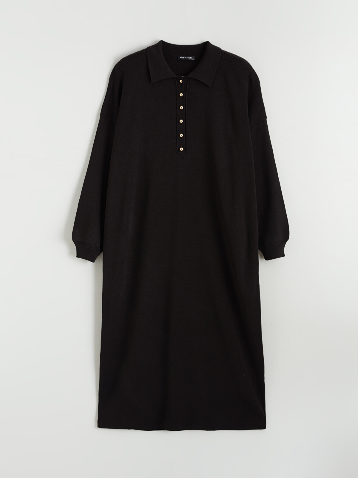 LCW Modest Siyah Polo Yaka Triko Elbise - W5K933Z8-CVL | LCW