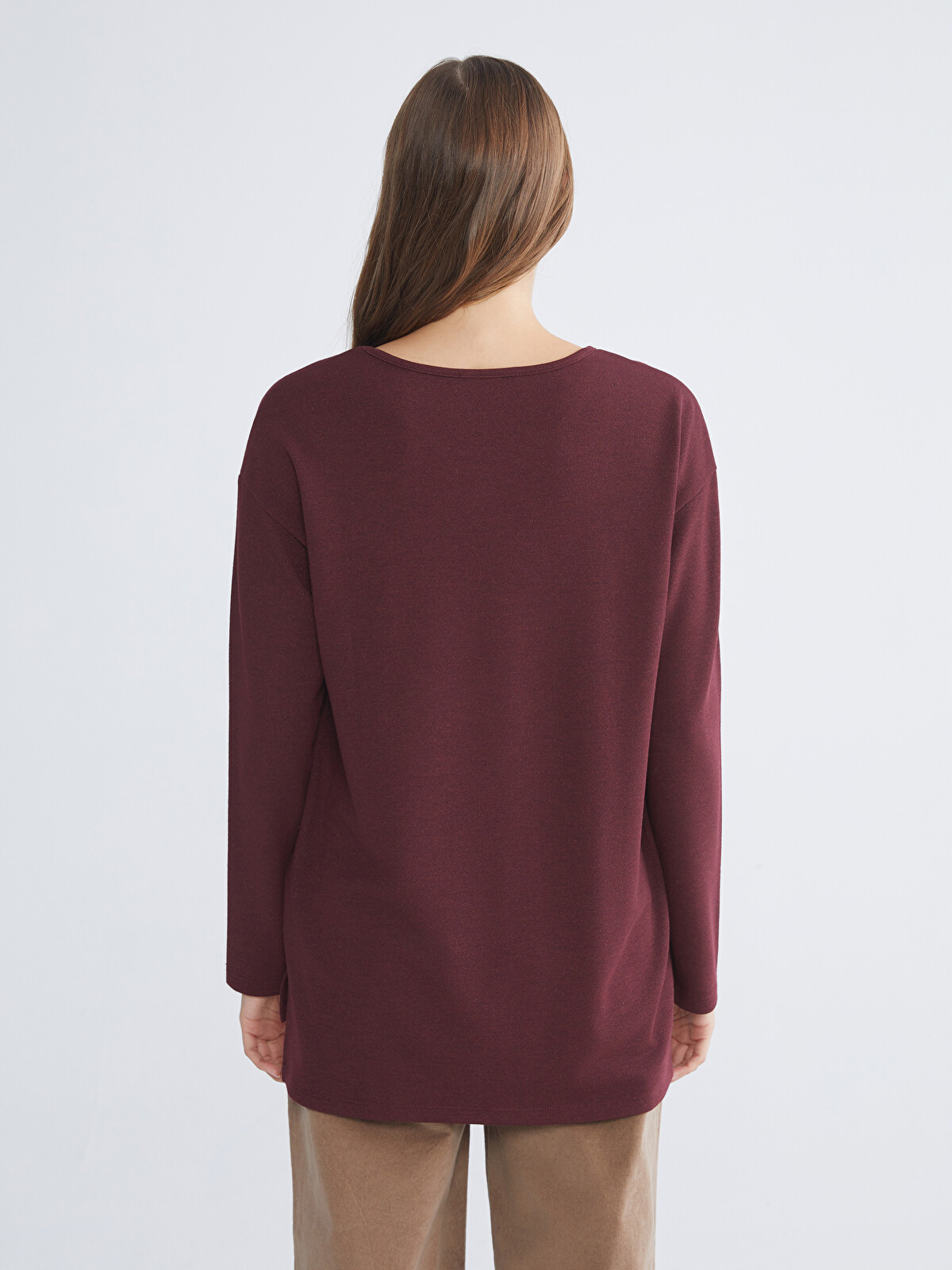 LCW EVERYDAY Mürdüm Bisiklet Yaka Oversize Kadın Tişört - W5K949Z8