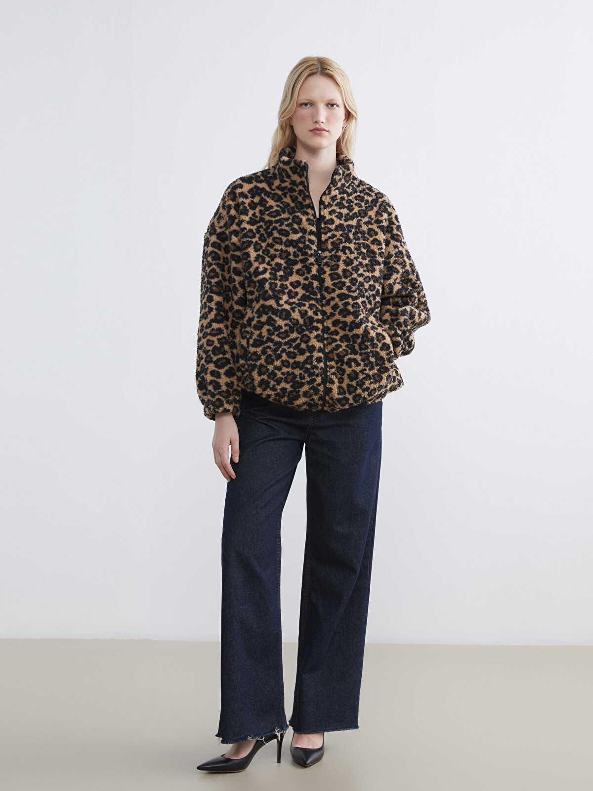 LCW EVERYDAY Leopard Print Oversize Women's Plush Cardigan