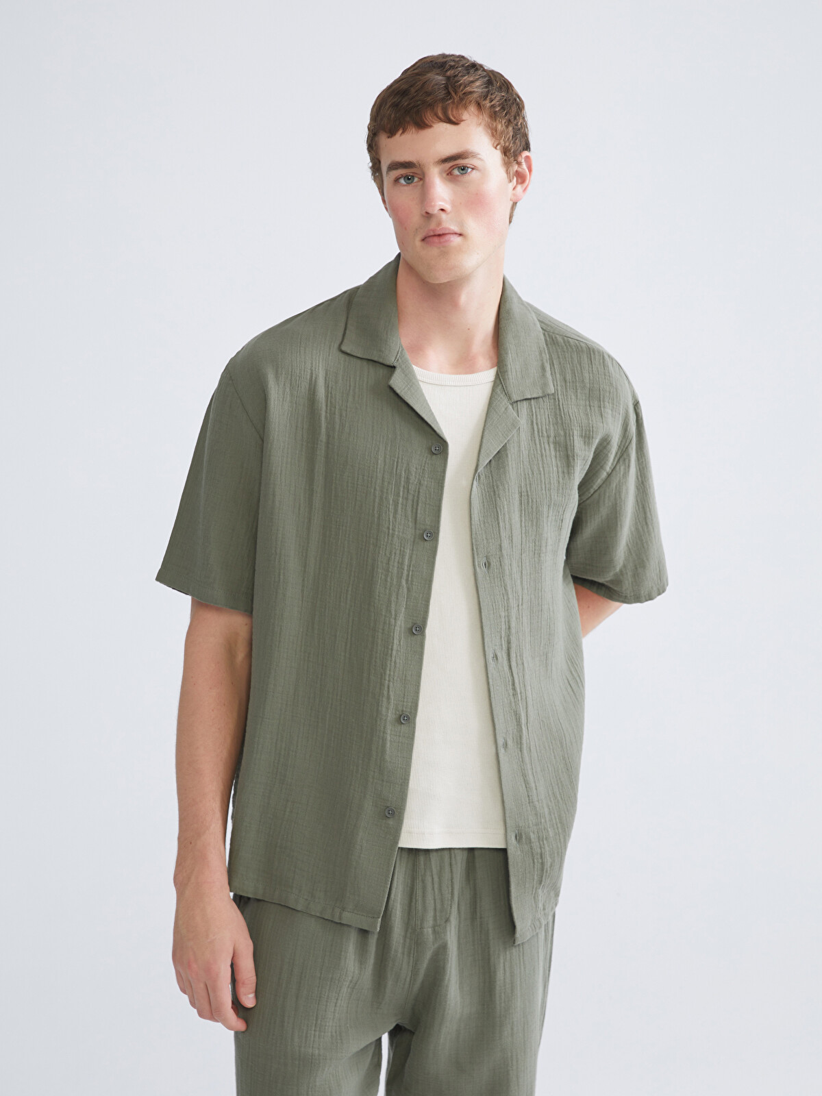 XSIDE Relaxed Fit Resort Neck Short Sleeve Muslin Men's Shirt