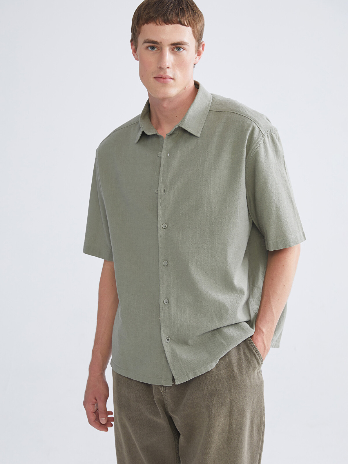 XSIDE Relaxed Fit Short Sleeve Linen-Look Men's Shirt - W5KC74Z8