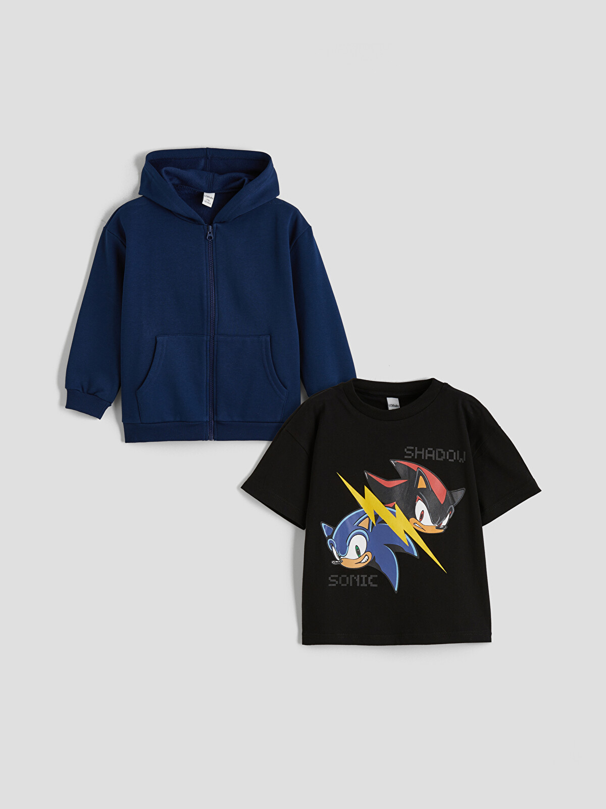 LCW Kids Sonic Print Boy's Zip-Up Sweatshirt and T-Shirt