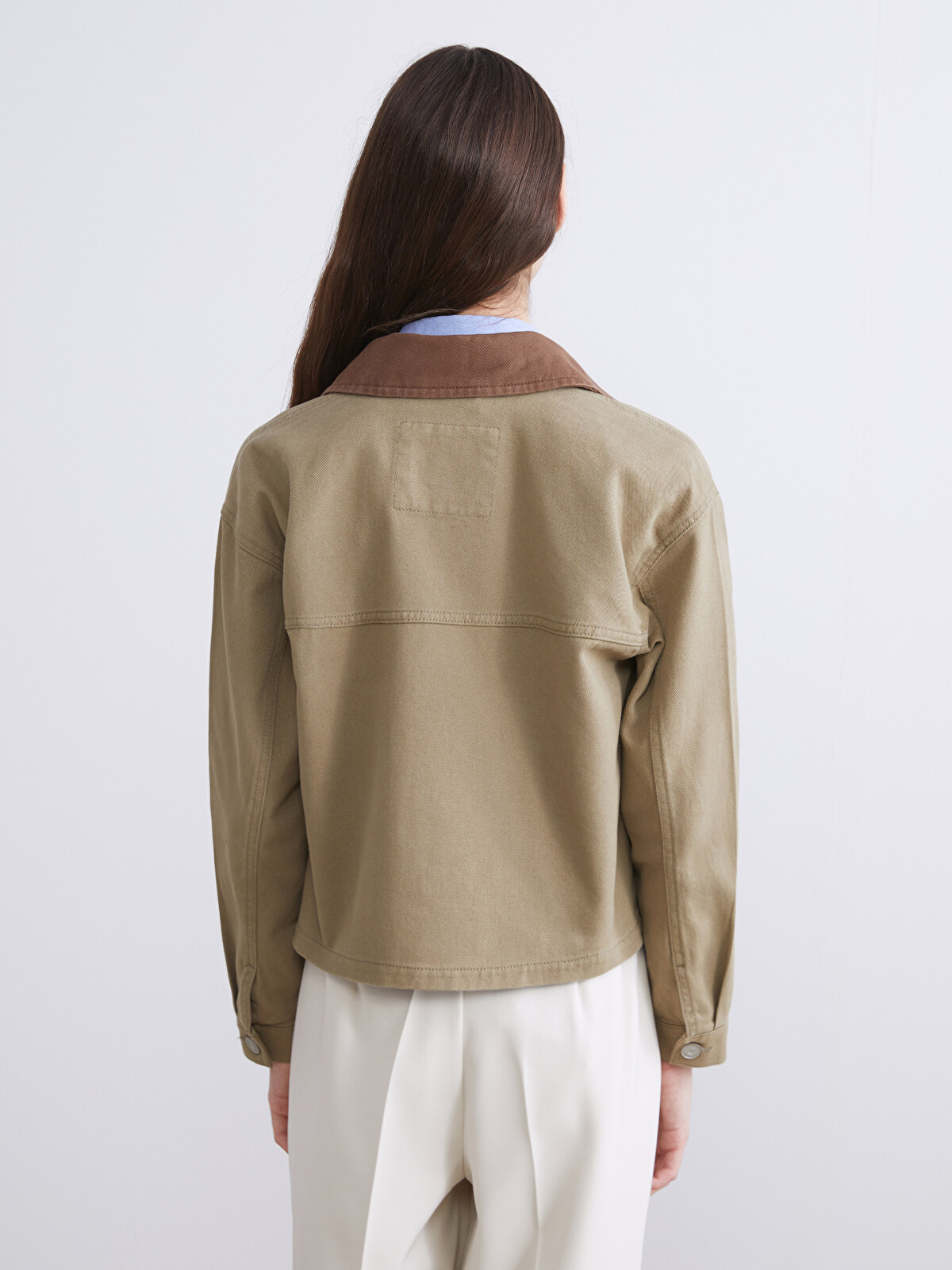 LCW Vision Haki Kontrast Yaka Oversize Kadın Ceket - W5KK96Z8-CRR