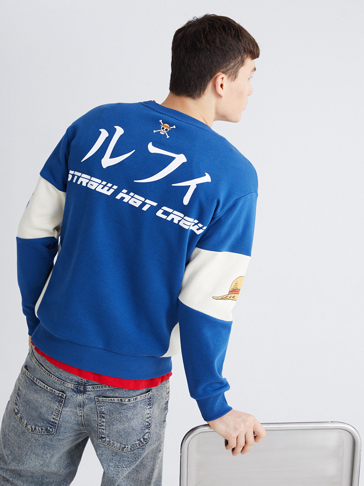 XSIDE Mavi Bisiklet Yaka One Piece Baskılı Erkek Sweatshirt