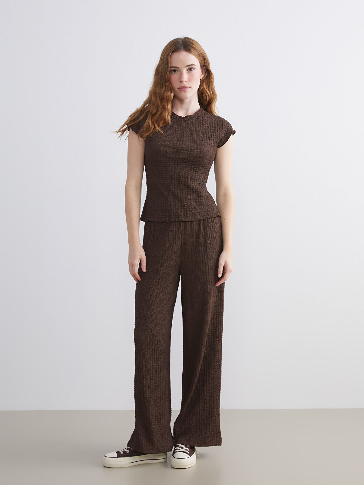XSIDE Elasticated Waist Textured Women's Trousers -W5KT71Z8-8XJ