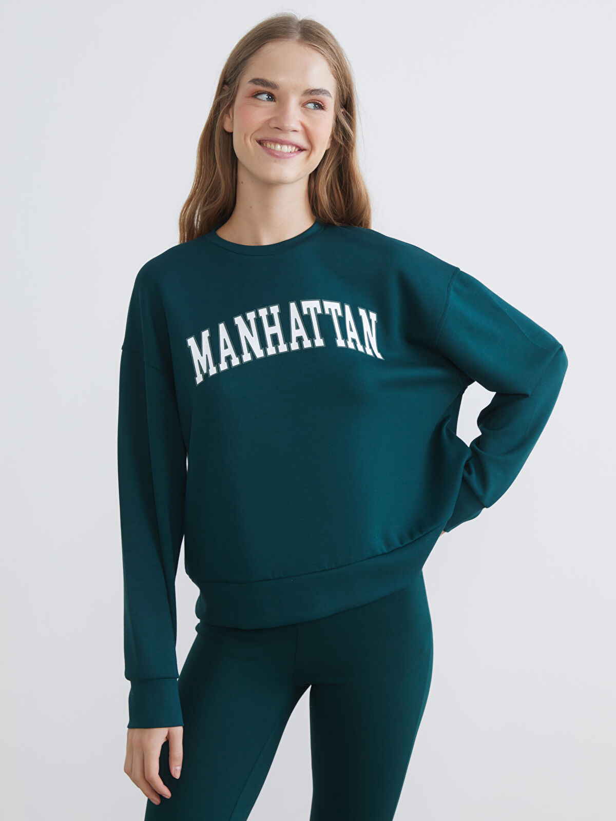 XSIDE Yeşil Brooklyn Baskılı Oversize Kadın Sweatshirt - W5KV34Z8
