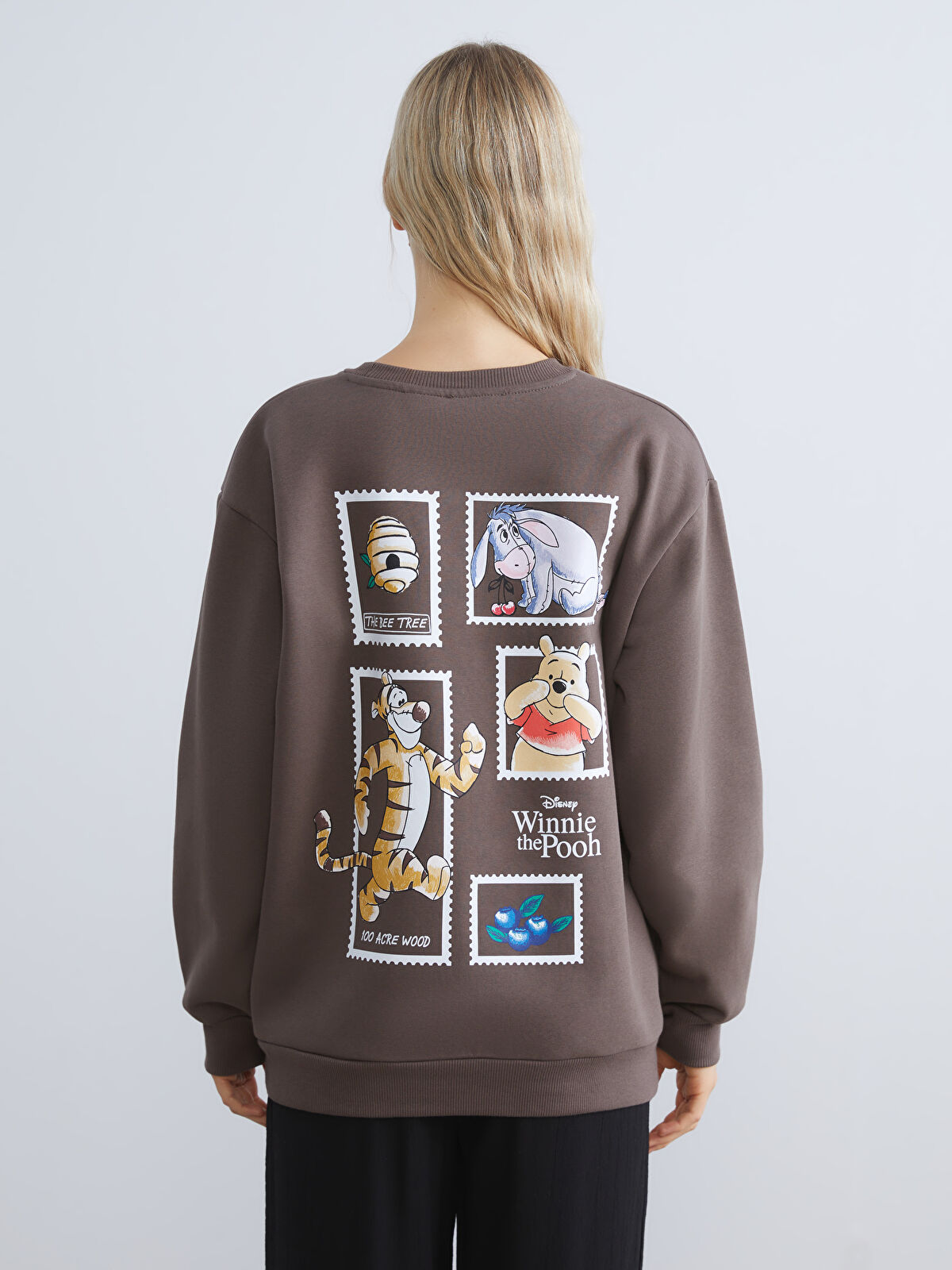 PUUU様 XSIDE Kahverengi Winnie the Pooh Baskılı Oversize Kadın Sweatshirt