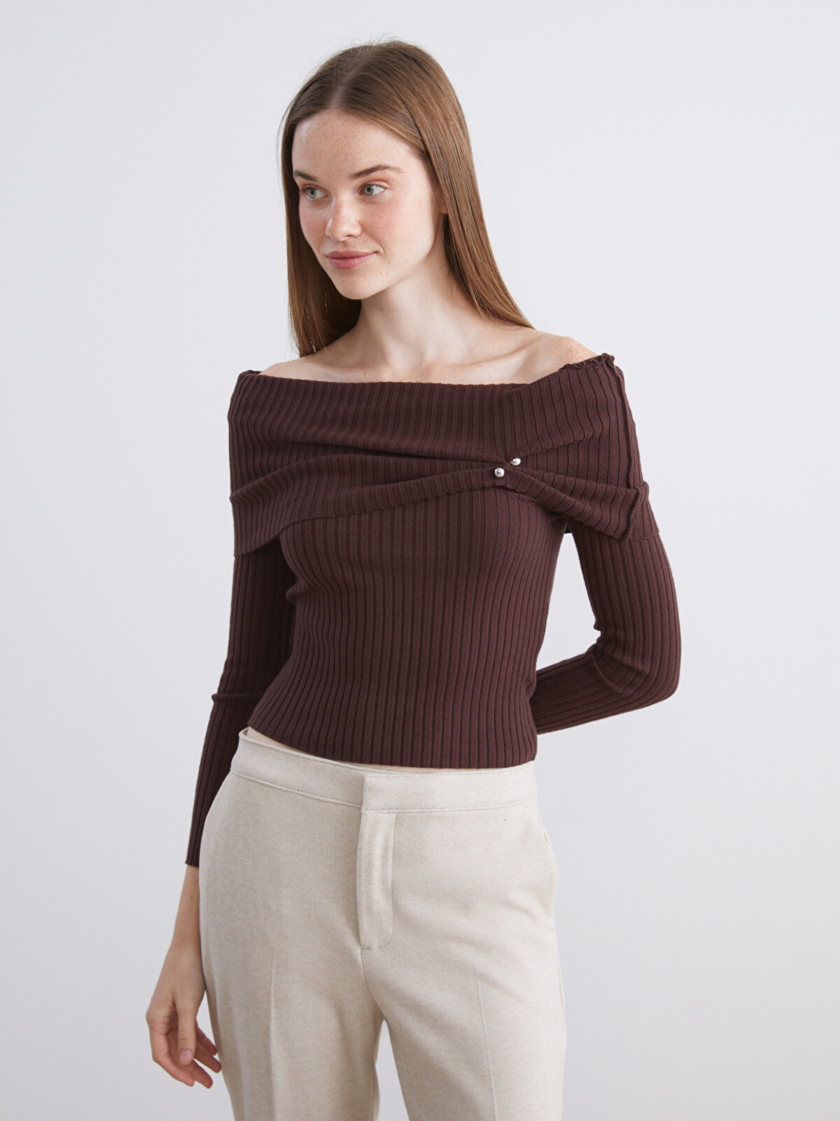 LCW Vision Slash Neck Women's Knitwear Sweater - W5L624Z8-HDD | LC