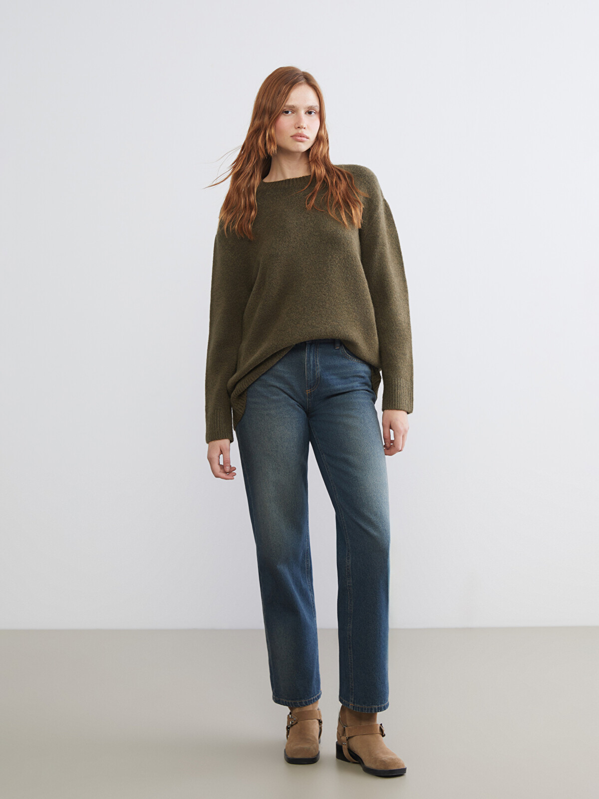 XSIDE Crew Neck Oversize Women's Knitwear Sweater - W5L691Z8-CWH