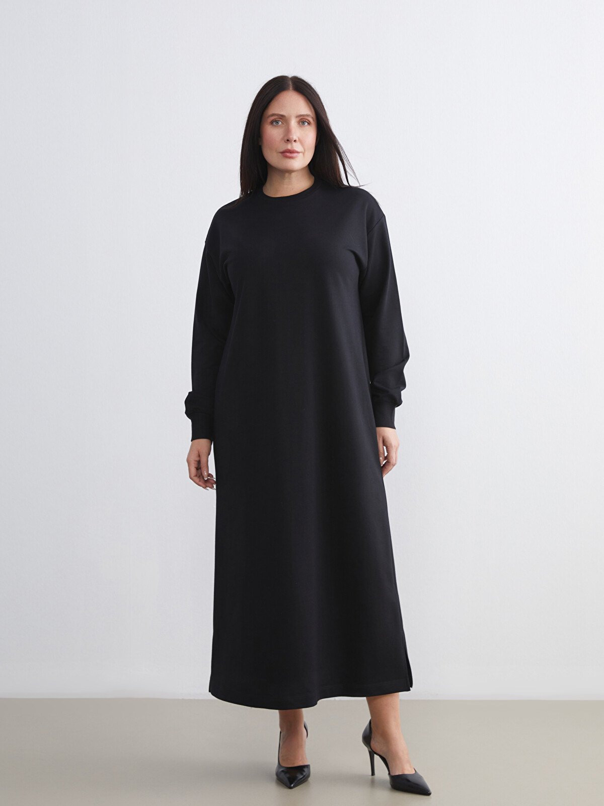 ルイ LCW Modest Siyah Bisiklet Yaka Sweat Elbise - W5L698Z8-CVL | LCW