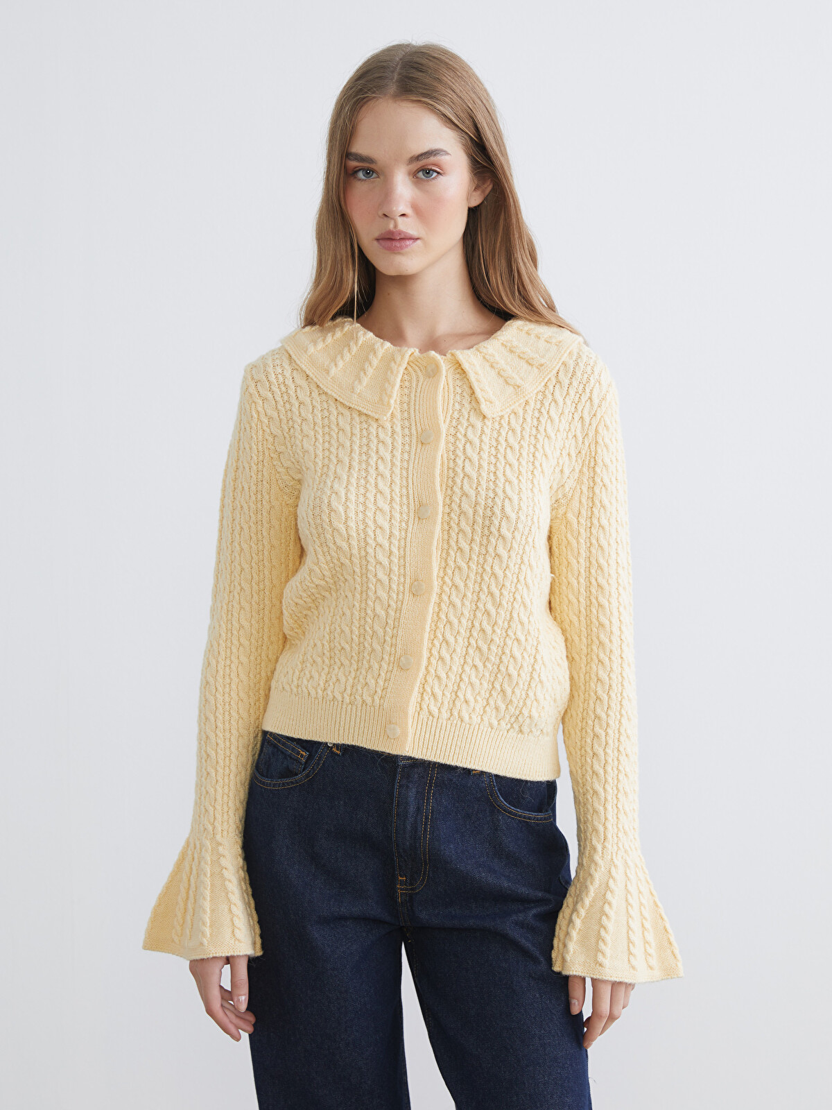 XSIDE Peter Pan Collar Self Patterned Women's Knitwear Cardigan