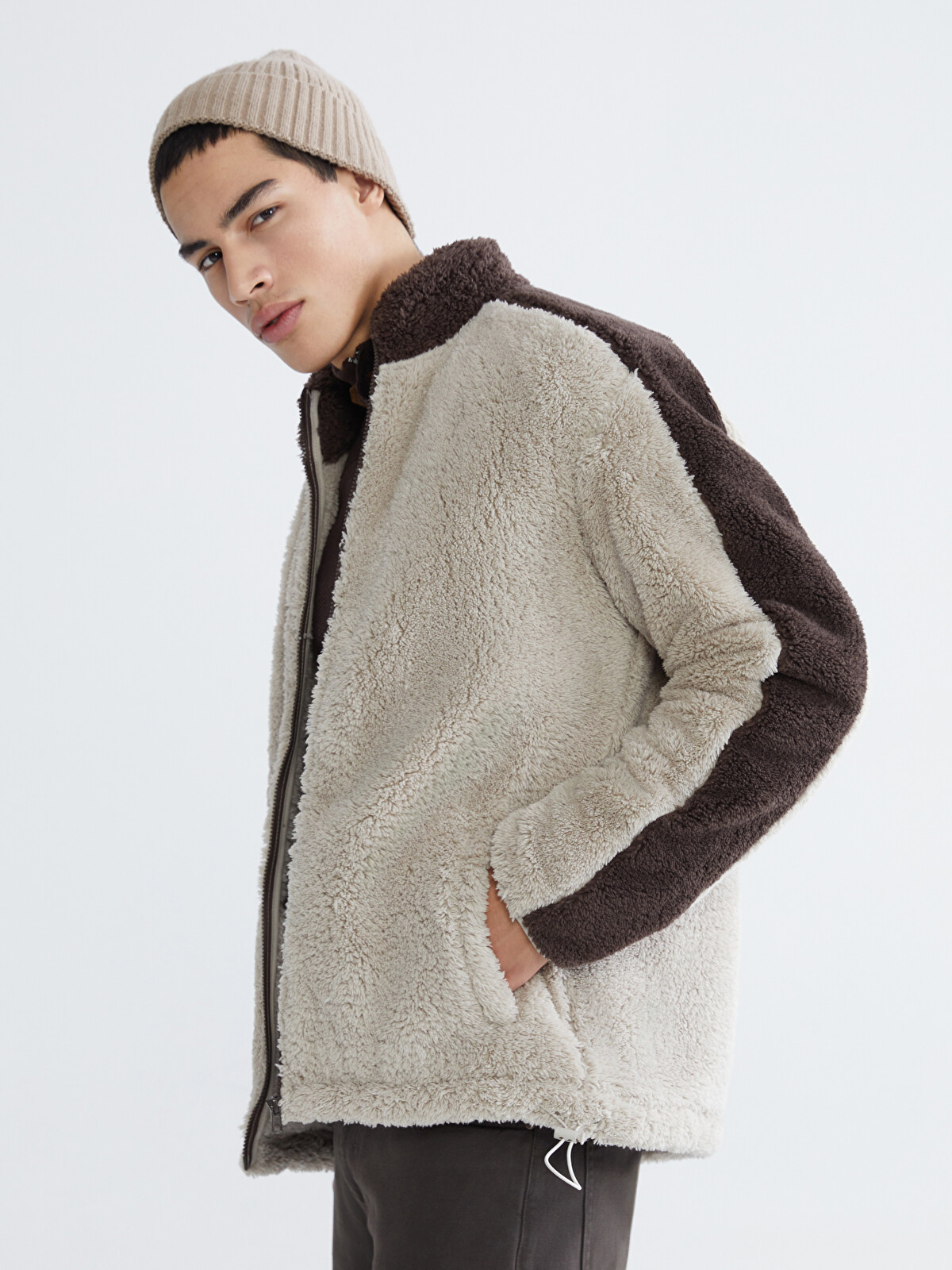 XSIDE Funnel Neck Plush Men's Zip-Up Sweatshirt - W5LE02Z8-ZD5
