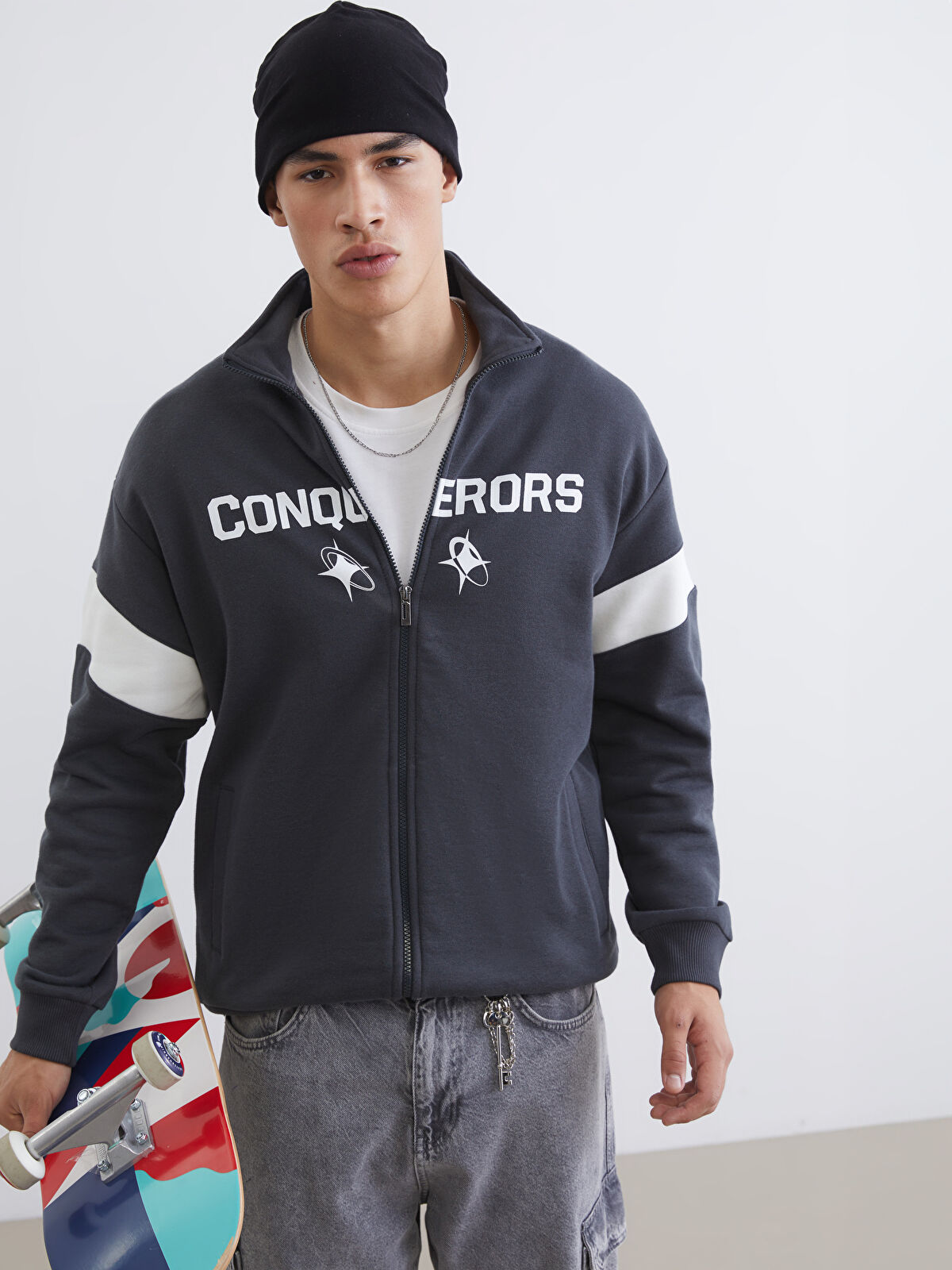 わたt ty pu XSIDE Relaxed Fit Funnel Neck Men's Zip-Up Sweatshirt - W5LE38Z8