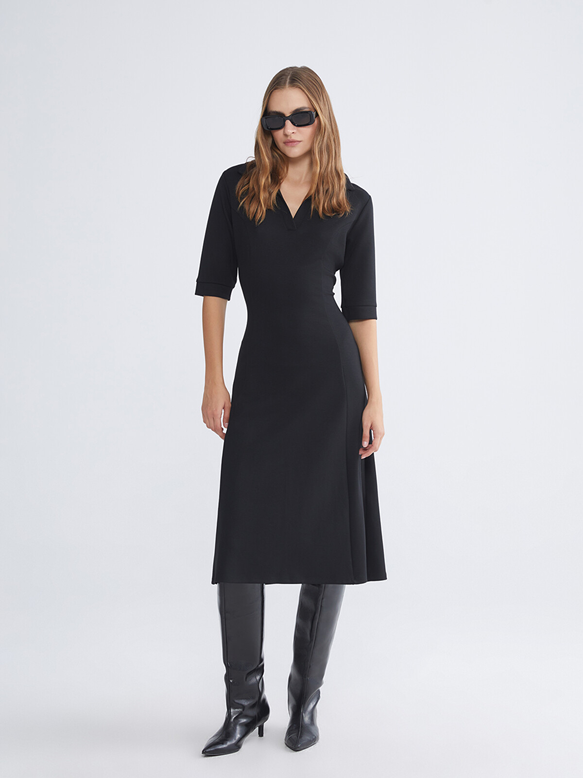 LCWAIKIKI Classic Polo Neck Fitted Waist Dress - W5LH85Z8-CVL | LC