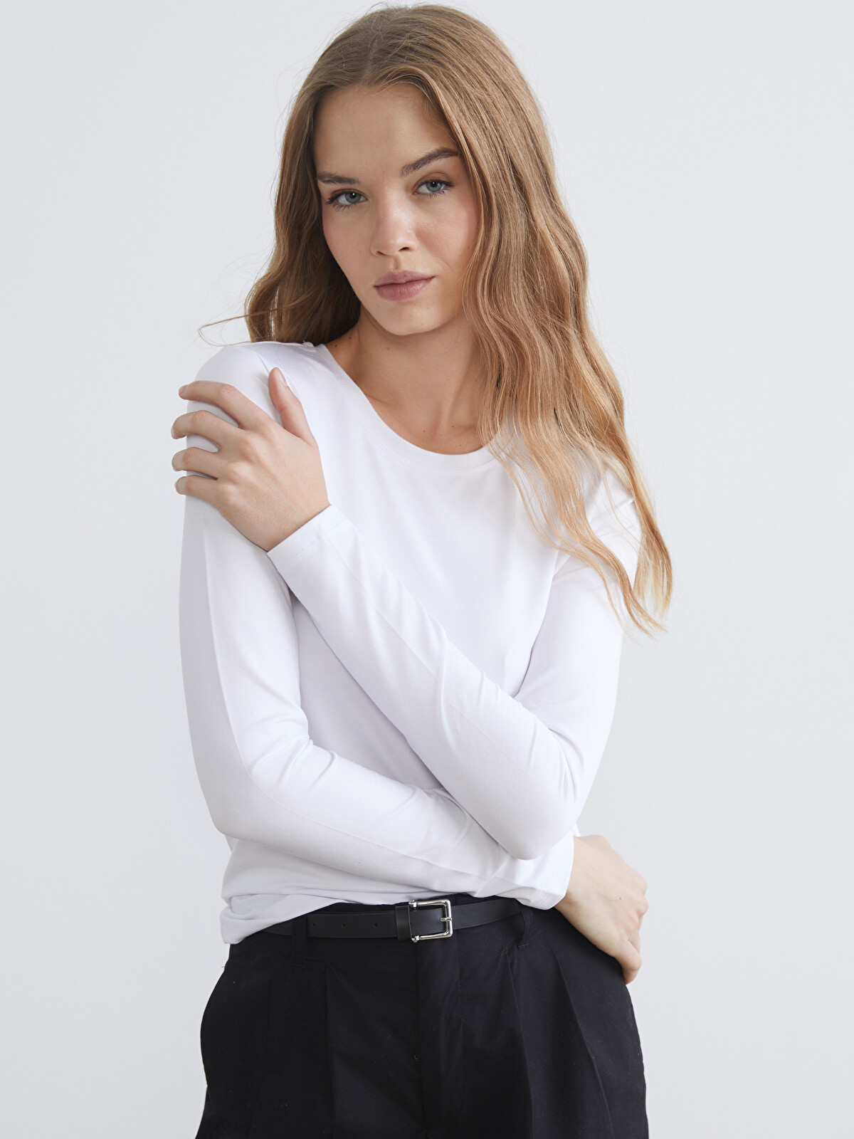 KOOR SPORT Beyaz Bisiklet Yaka Soft Touch Kadın Body - W5LI30Z8
