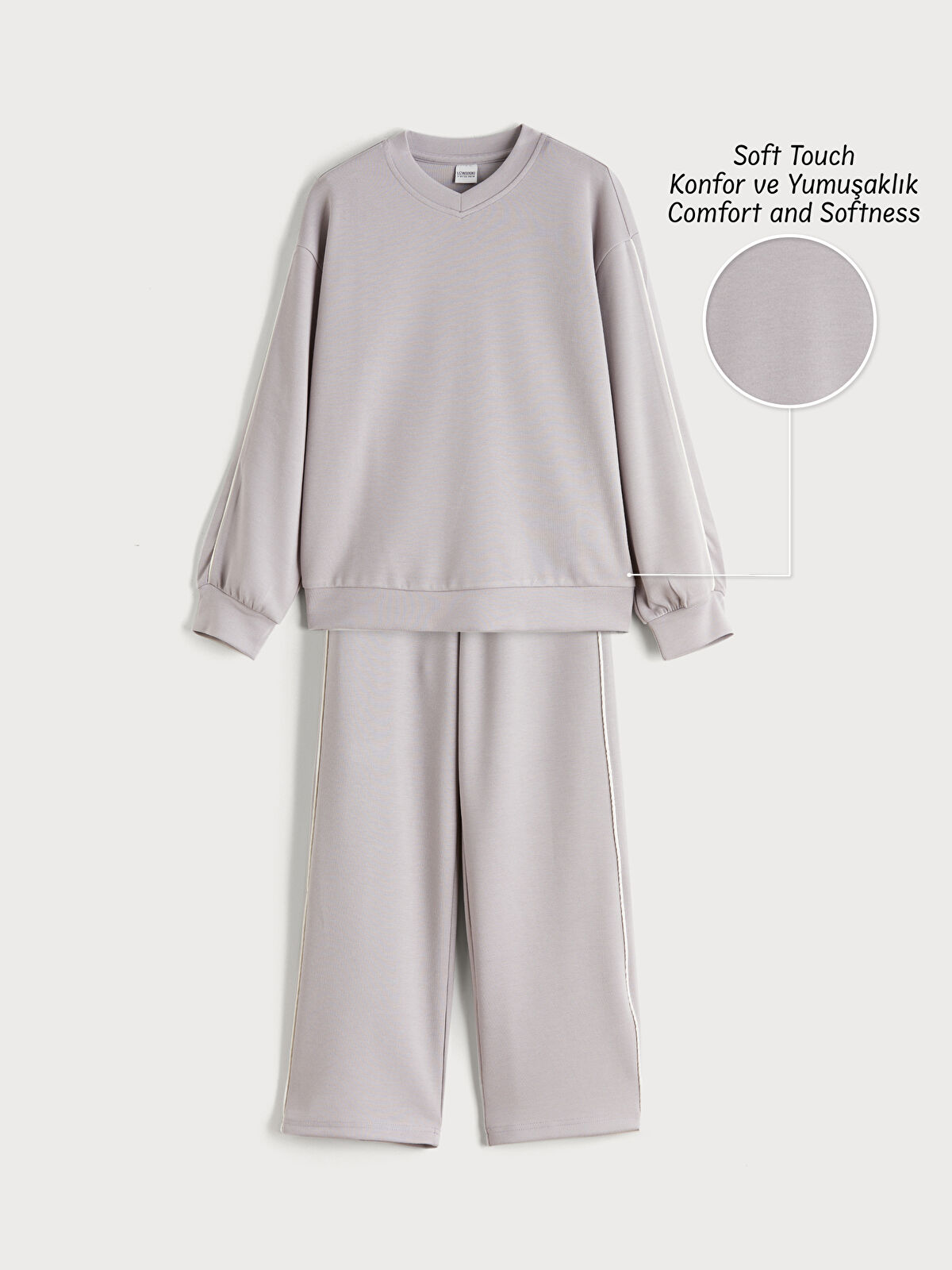 LCW Kids Lila V Yaka Kız Çocuk Soft Touch Sweatshirt ve Eşofman