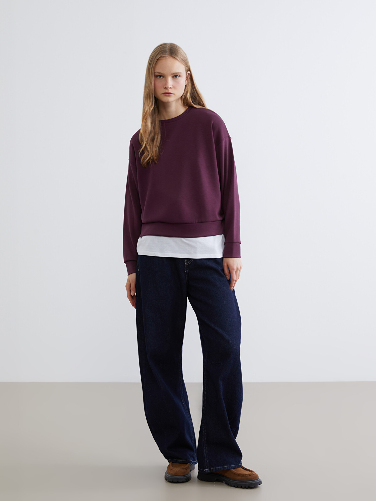 XSIDE Bisiklet Yaka Oversize Kadın Sweatshirt - W5LQ96Z8-CVV | LCW