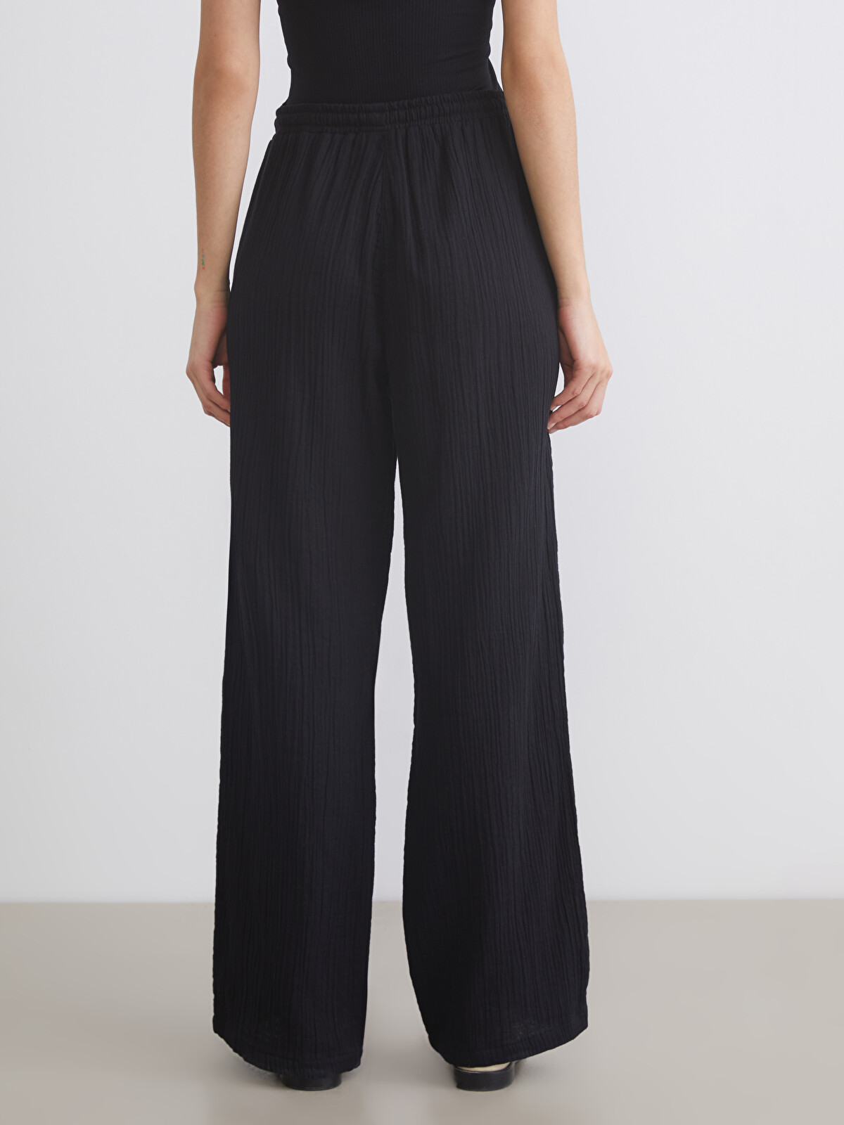 LCW Vision Elastic Waist Textured Muslin Women's Trousers