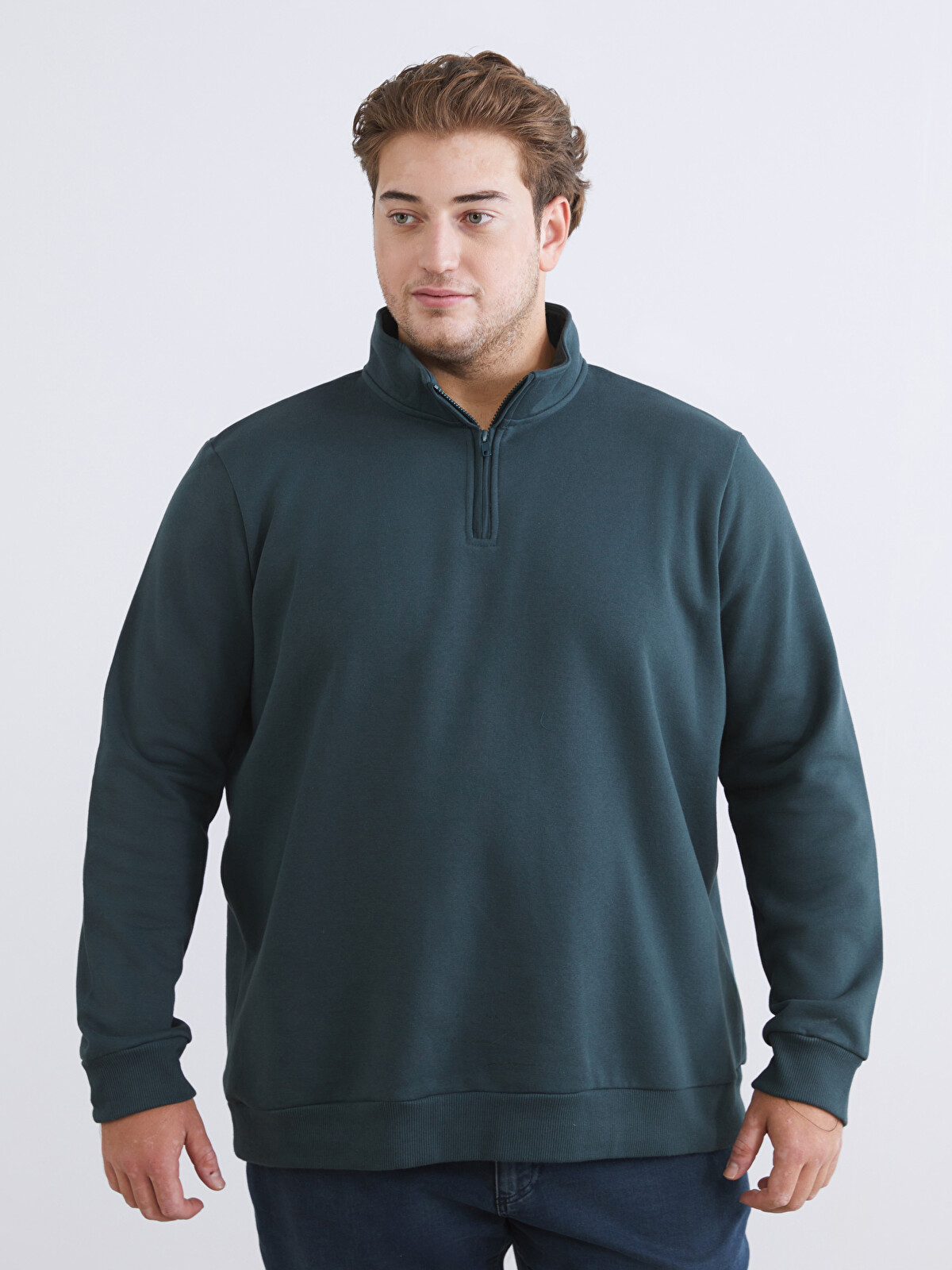 LCWAIKIKI Classic Petrol Büyük Beden Dik Yaka Erkek Sweatshirt