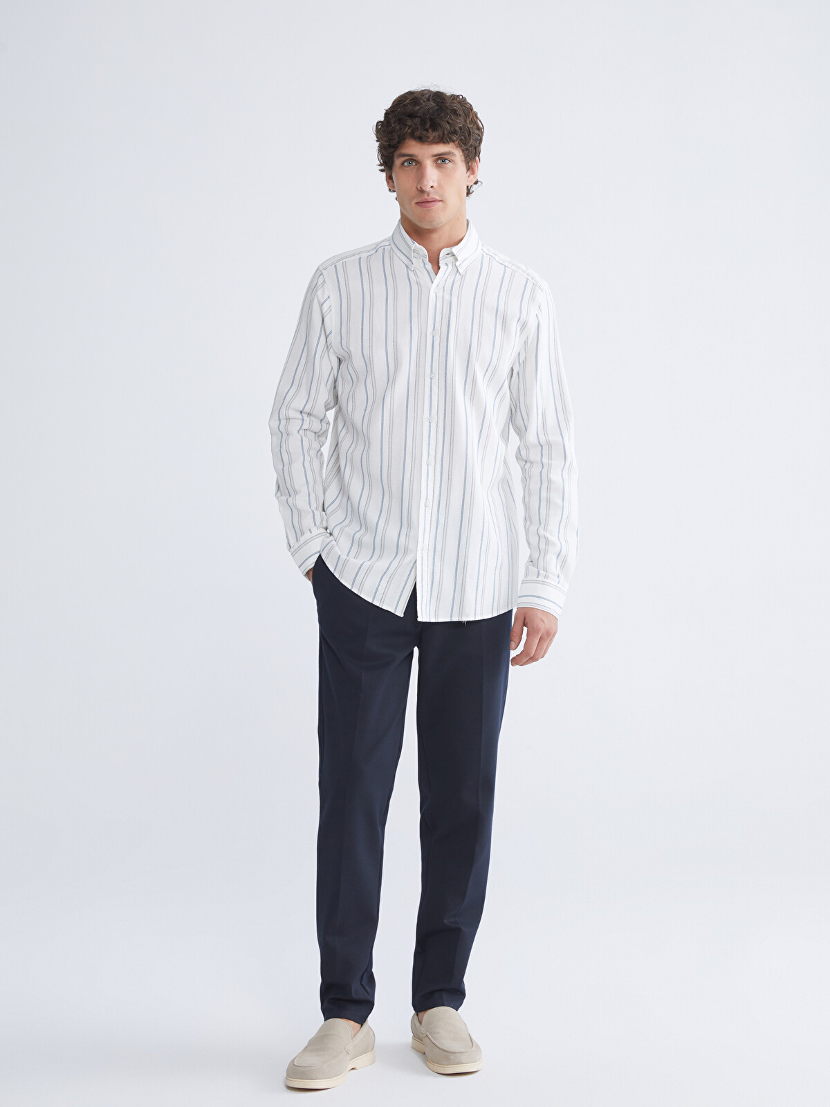 SOUTHBLUE Regular Fit Long Sleeve Striped Dobby Men's Shirt