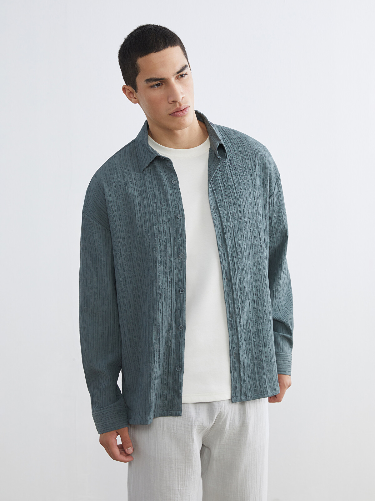 XSIDE Relaxed Fit Textured Men's Shirt - W5M189Z8-Z43 | LC Waikiki