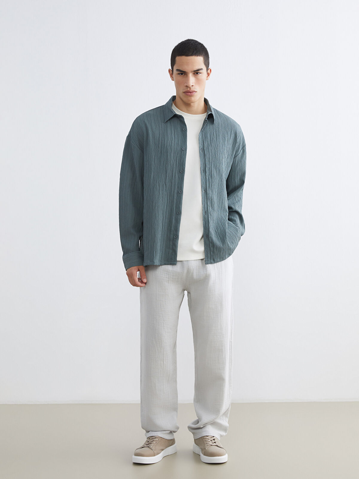 XSIDE Relaxed Fit Textured Men's Shirt -W5M189Z8-Z43 - LC Waikiki