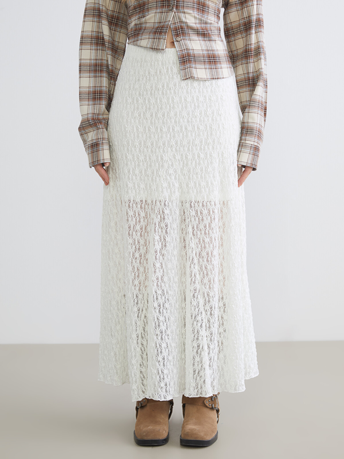 XSIDE Elastic Waist A-line Lace Skirt - W5M593Z8-Q6K | LC Waikiki