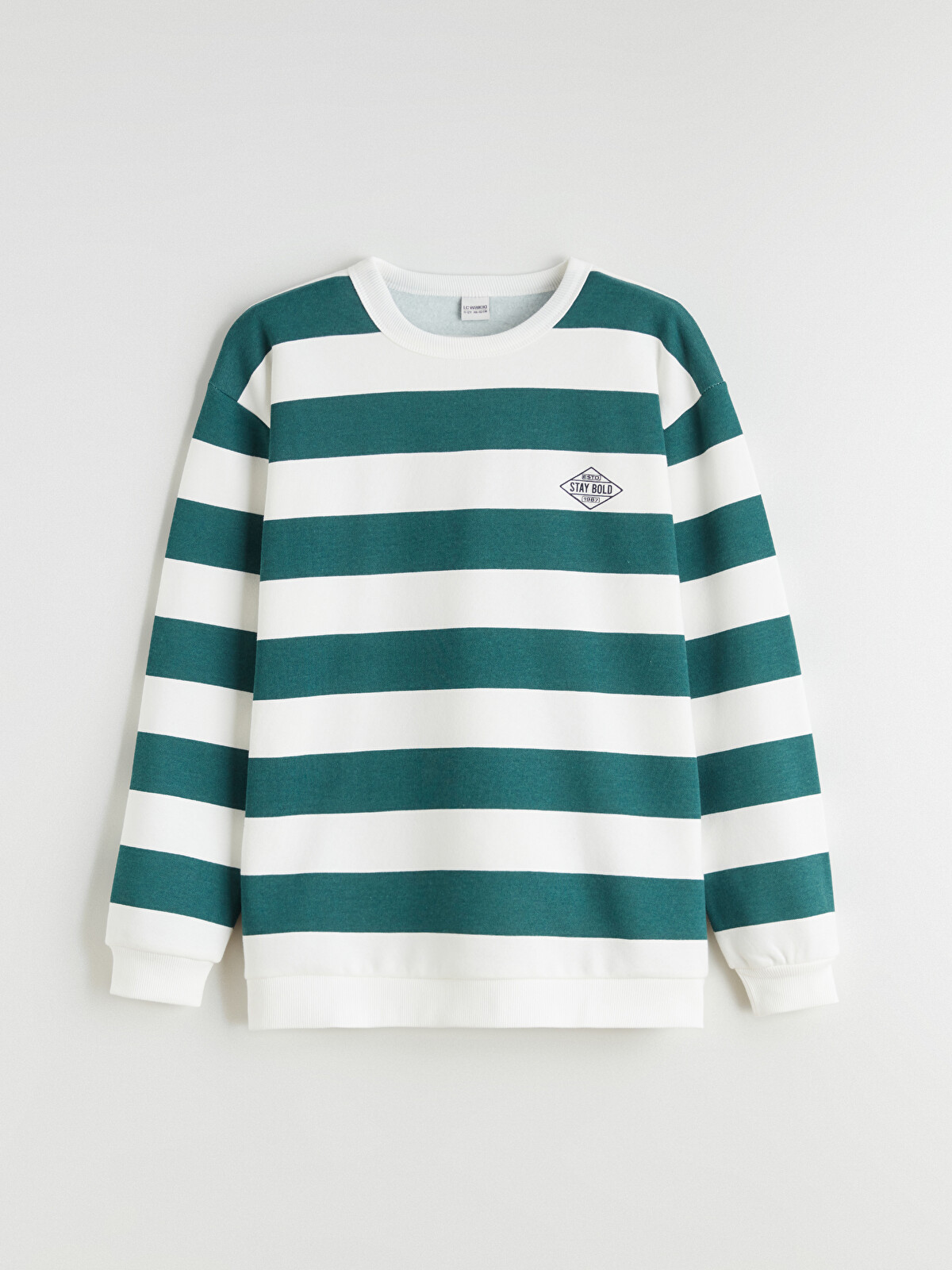LCW Kids Yeşil Bisiklet Yaka Çizgili Erkek Çocuk Sweatshirt