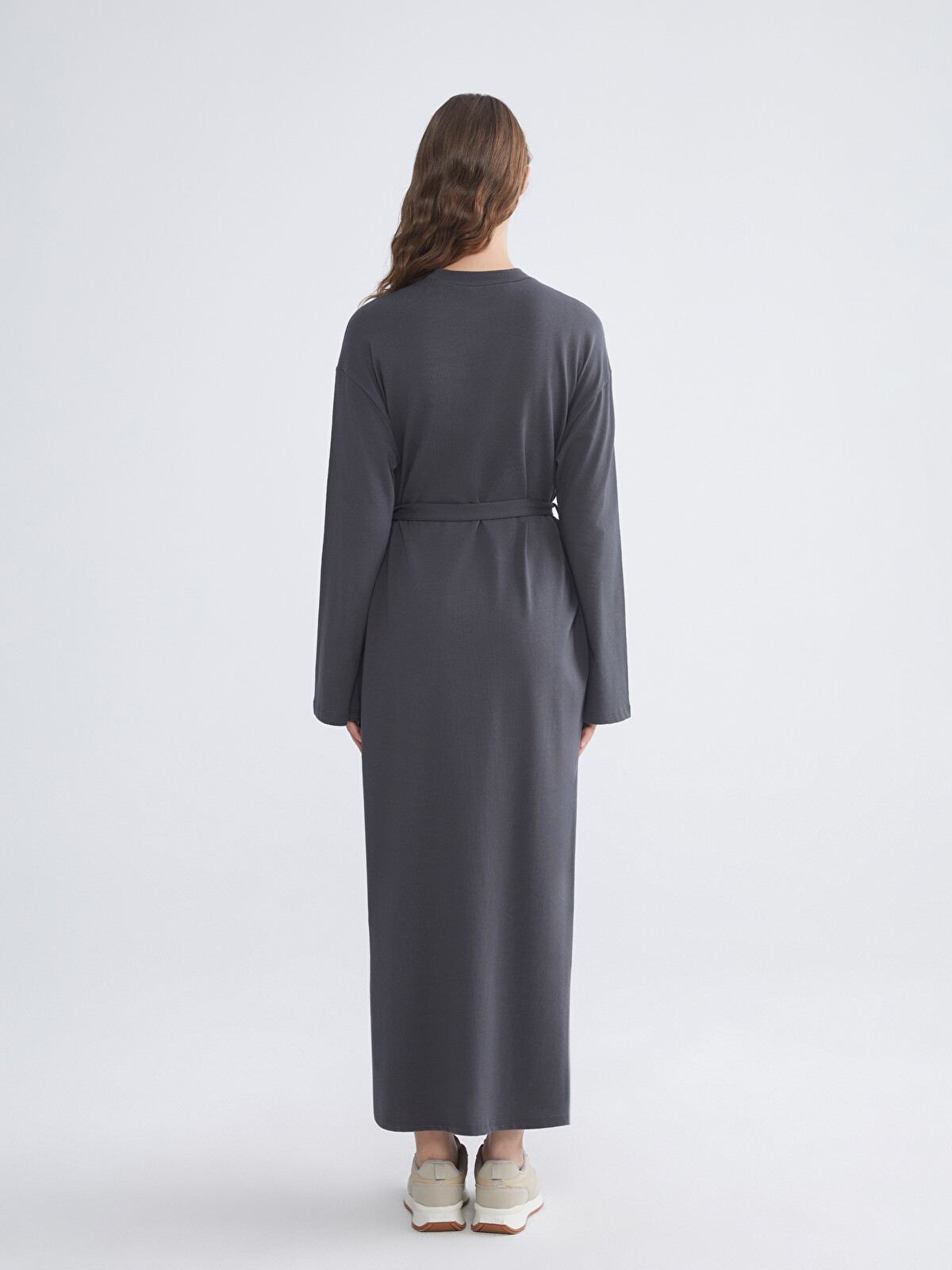 LCW Modest Antrasit Bisiklet Yaka Nakışlı Elbise - W5M622Z8-12M | LCW