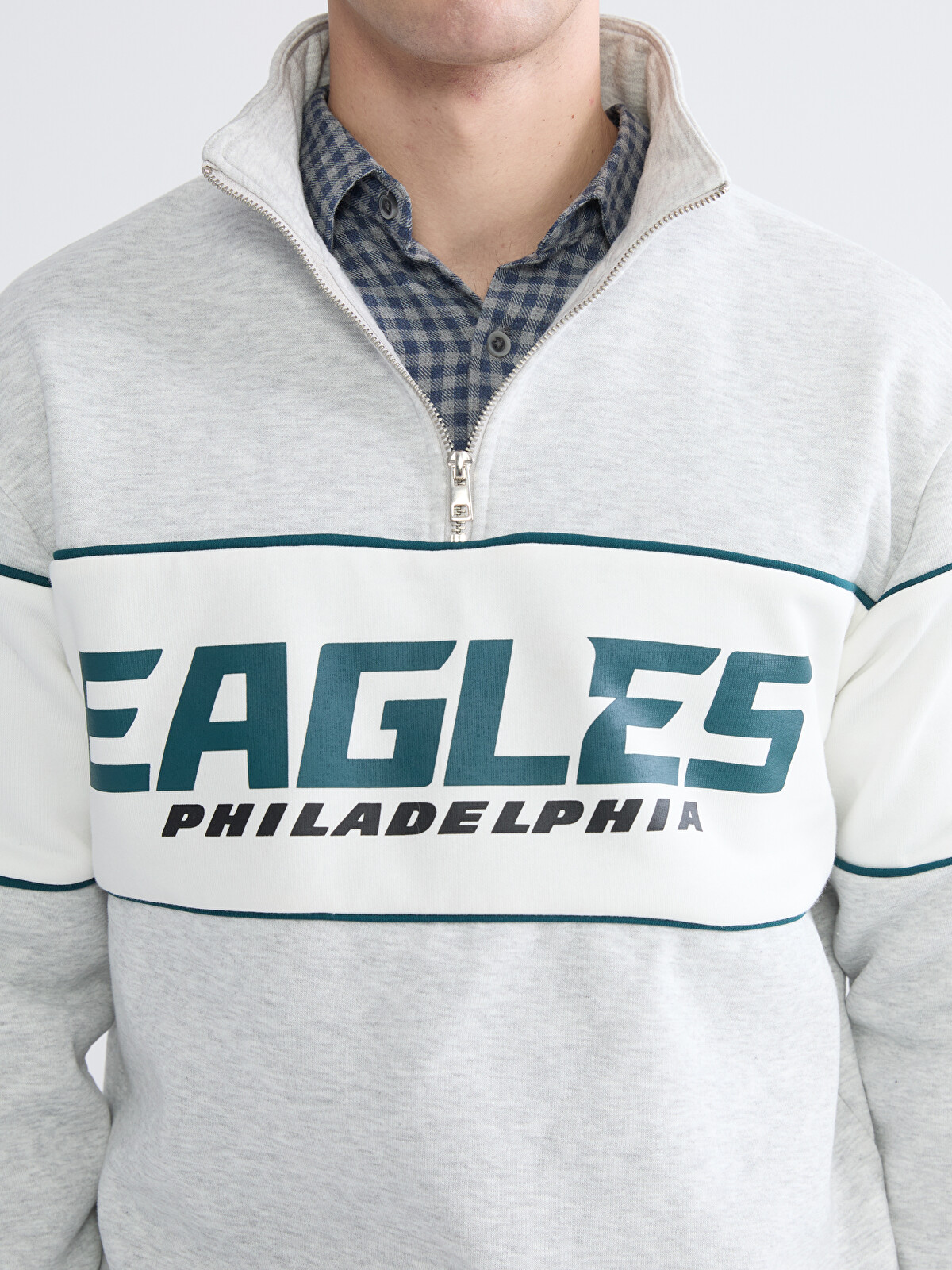 XSIDE Dik Yaka Baskılı Erkek Kalın Sweatshirt - W5M707Z8-847 | LC