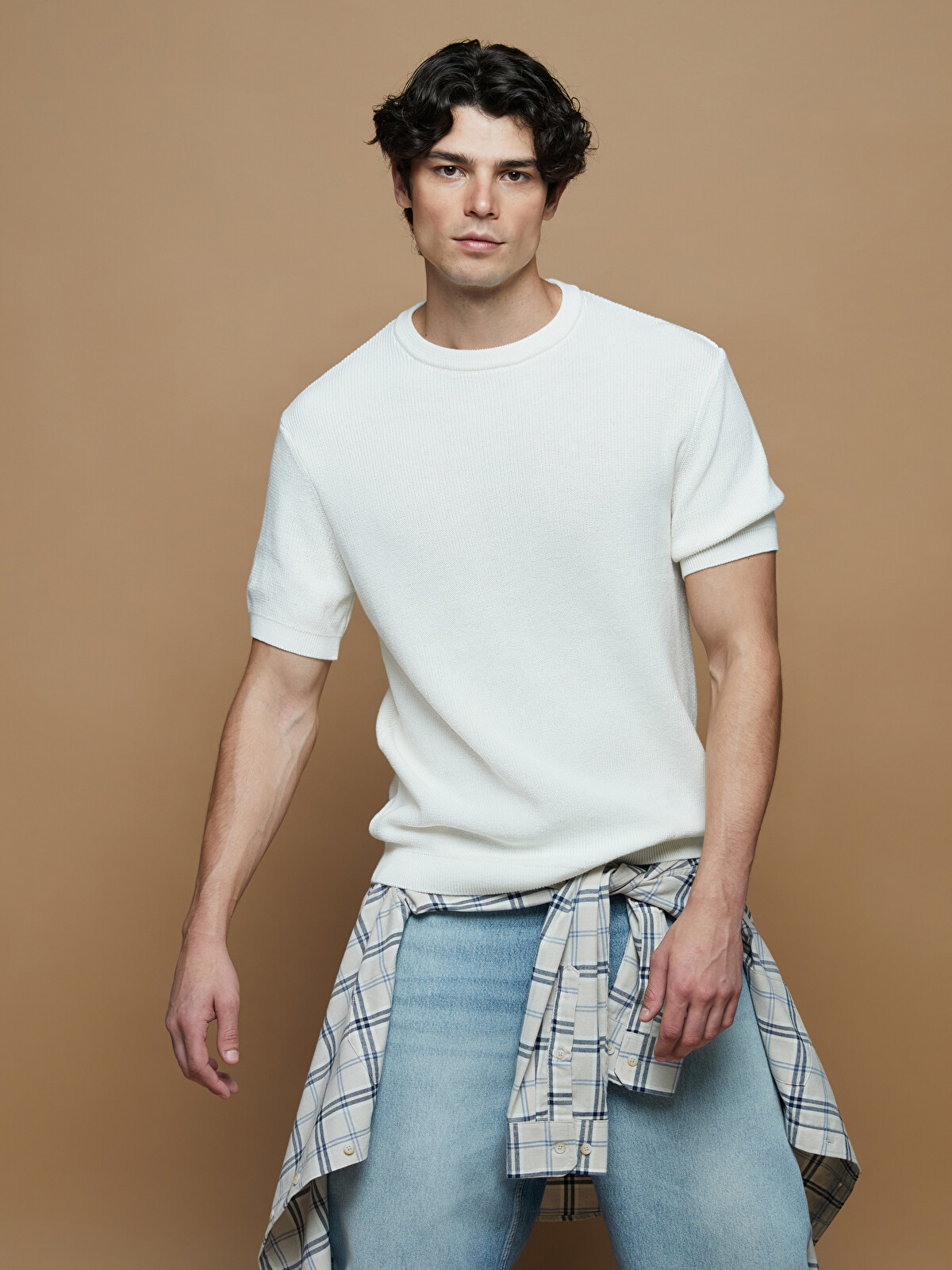 XSIDE Crew Neck Short Sleeve Men's Knitwear Sweater - W5M919Z8-J1F