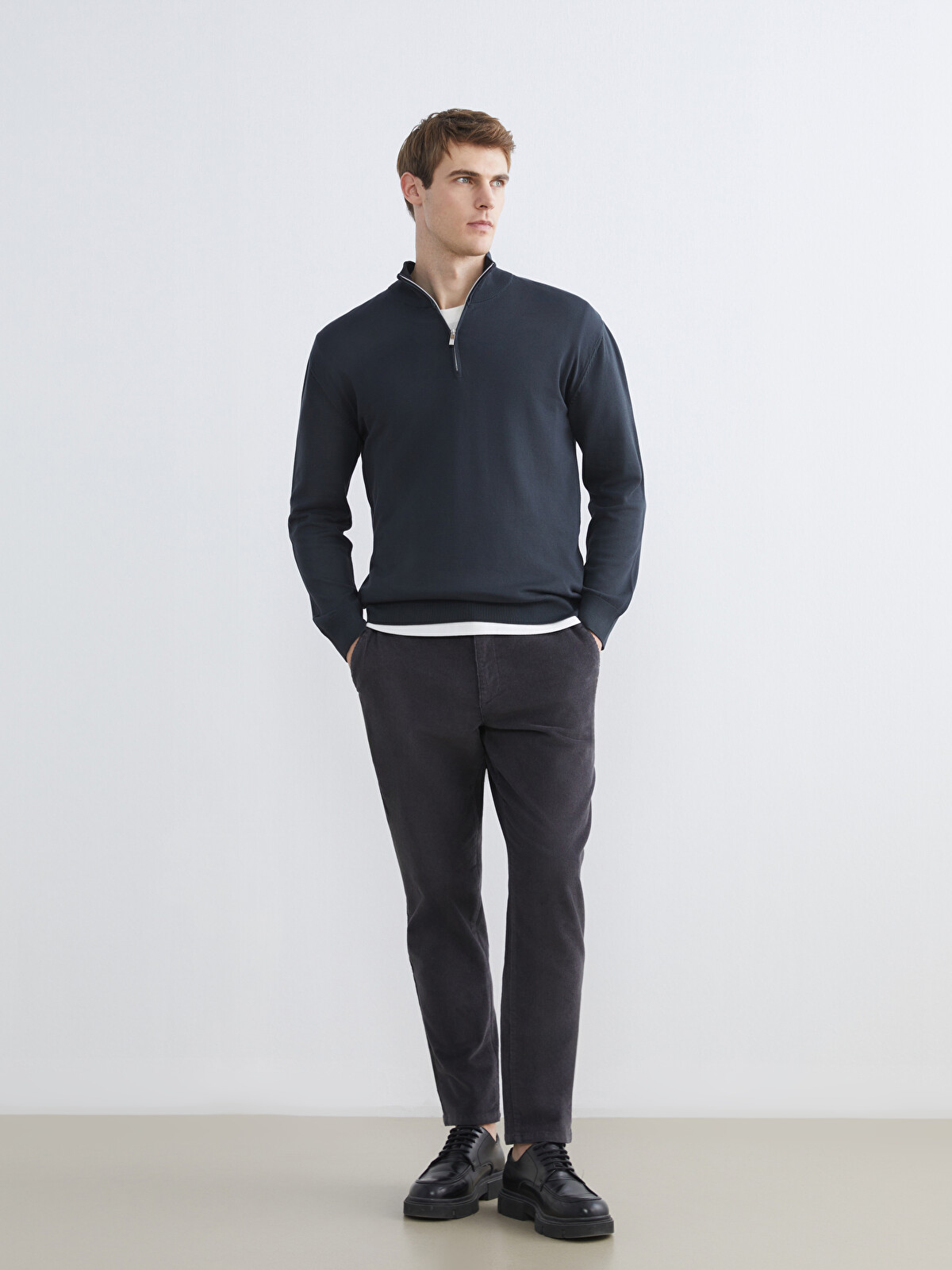 LCW Vision Zippered Funnel Neck Men's Knit Sweater - W5M942Z8-Z7A