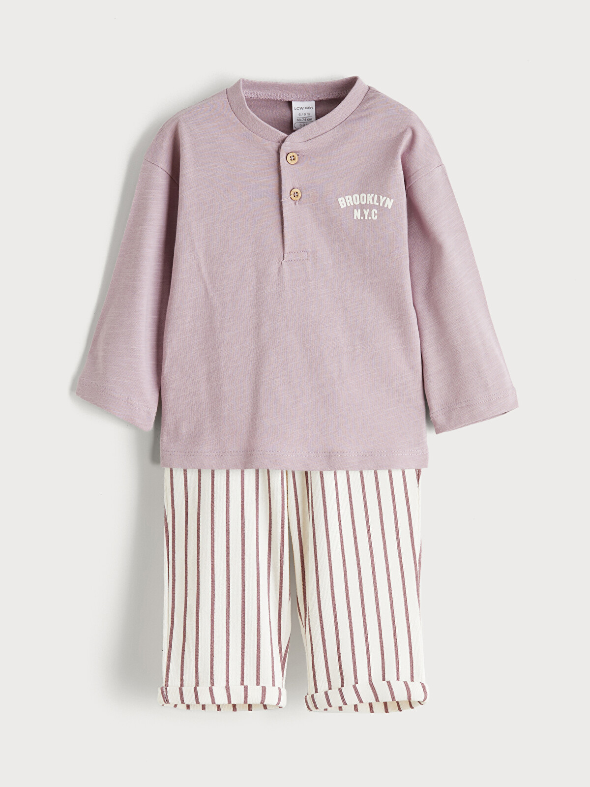LCW baby Lila Bisiklet Yaka Erkek Bebek Tişört ve Pantolon 2'li