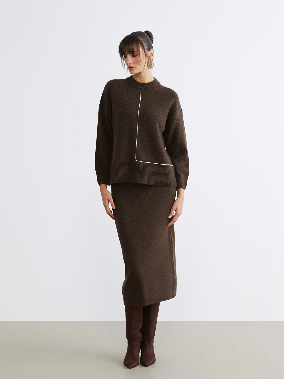 LCW Vision Elastic Waist Slit Detail Knitwear Skirt - W5MC69Z8-RXE