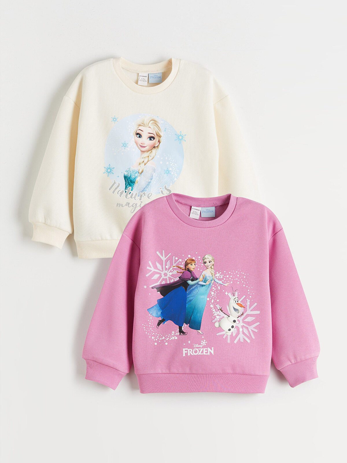 LCW Kids Ekru Bisiklet Yaka Elsa Baskılı Kız Çocuk Sweatshirt 2'li
