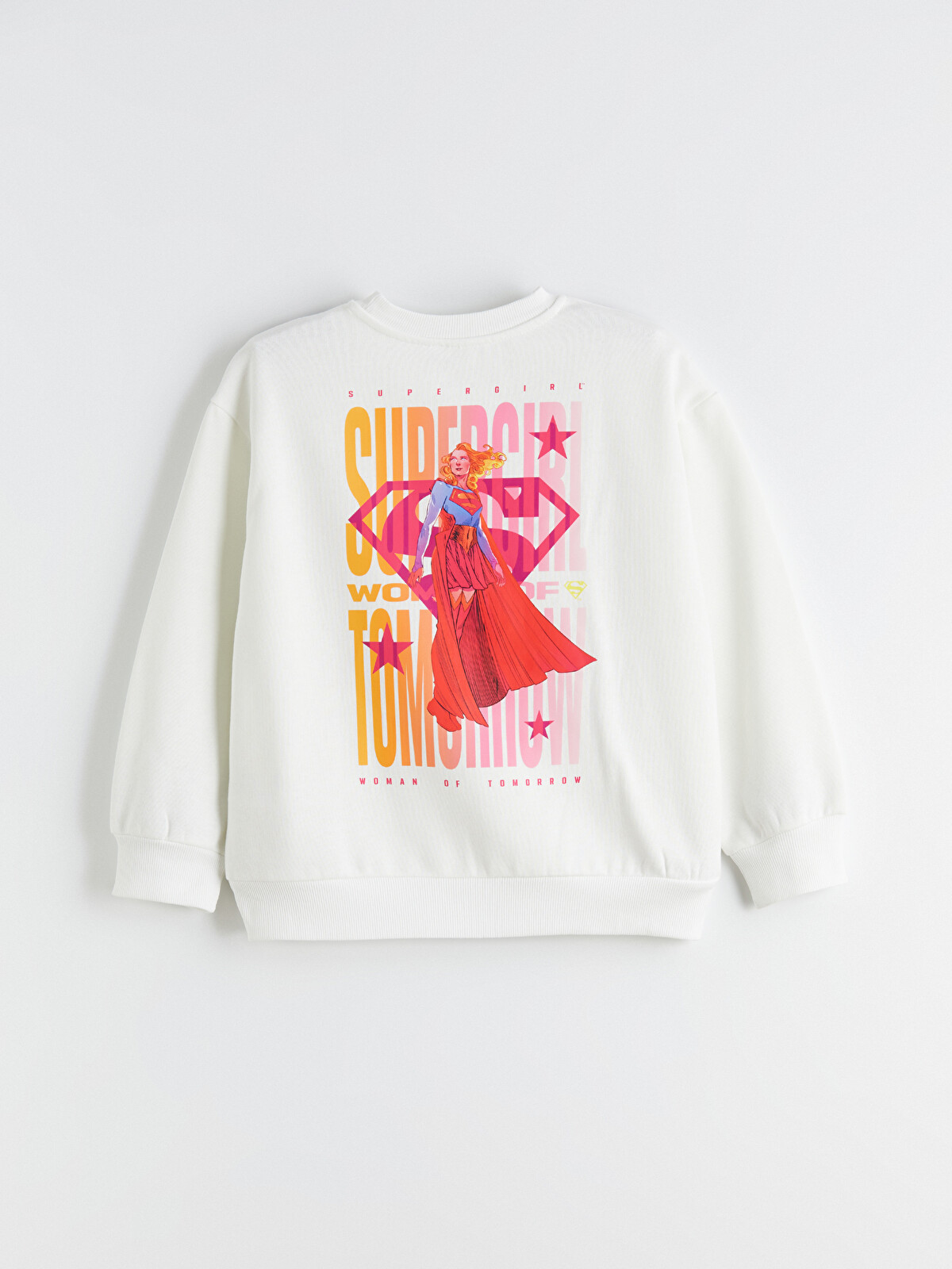 LCW Kids Bisiklet Yaka Supergirl Baskılı Kız Çocuk Sweatshirt