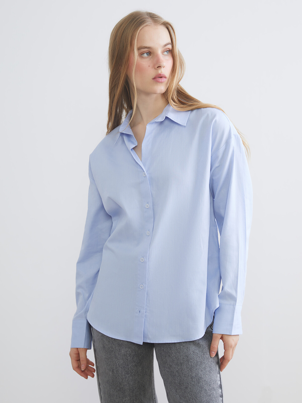 XSIDE Mavi Oversize Oxford Kadın Gömlek - W5ML98Z8-90M | LCW