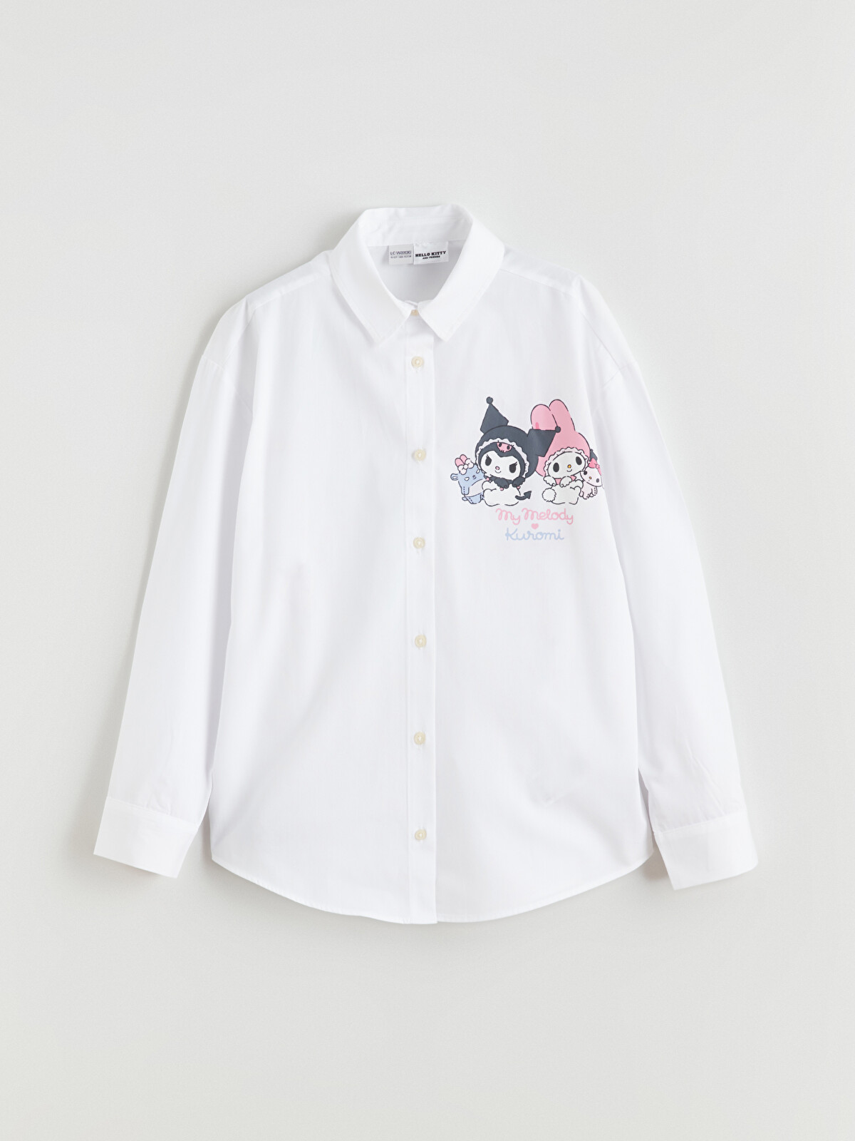 LCW Kids Beyaz My Melody ve Kuromi Baskılı Kız Çocuk Gömlek