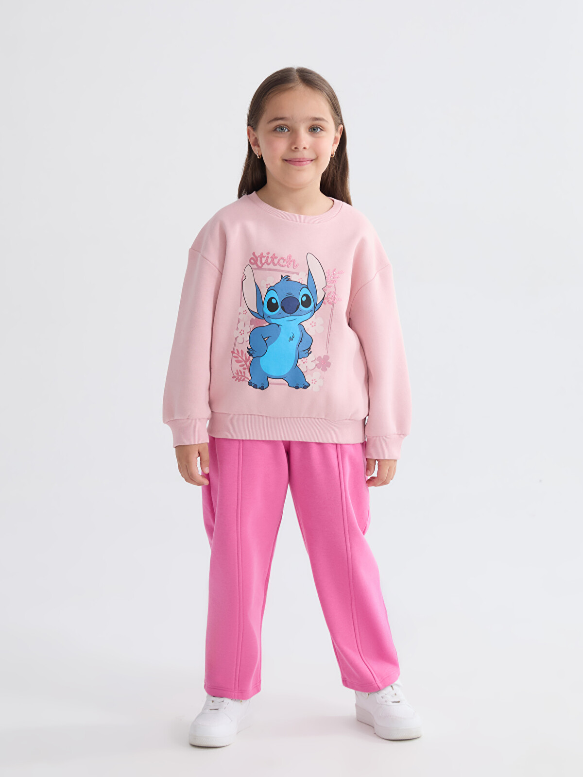 Hrk♡ LCW Kids Hanorac imprimat Stitch cu guler rotund pentru fete