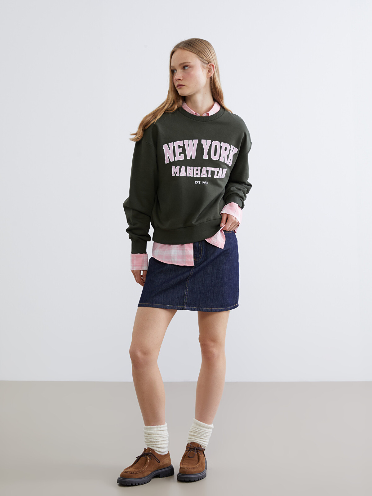 XSIDE New York Baskılı Oversize Kadın Kalın Sweatshirt - W5MO74Z8